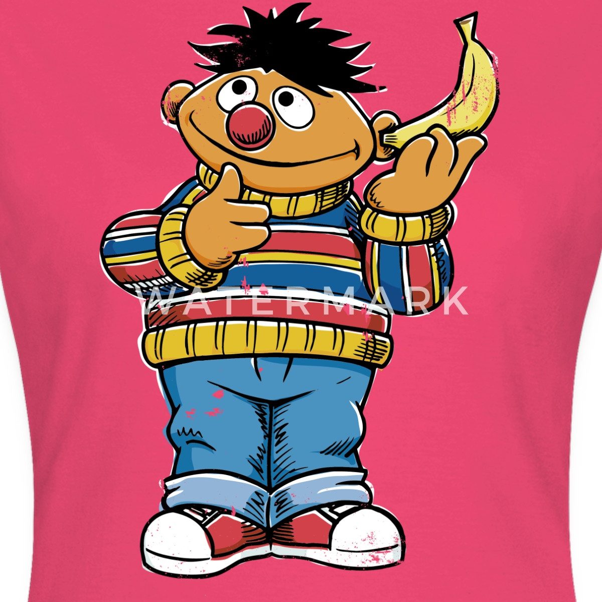Spreadshirt T-Shirt Sesamstraße Ernie Mit Banane Pose Lustig Used Look Frauen T-Shirt (1-tlg)