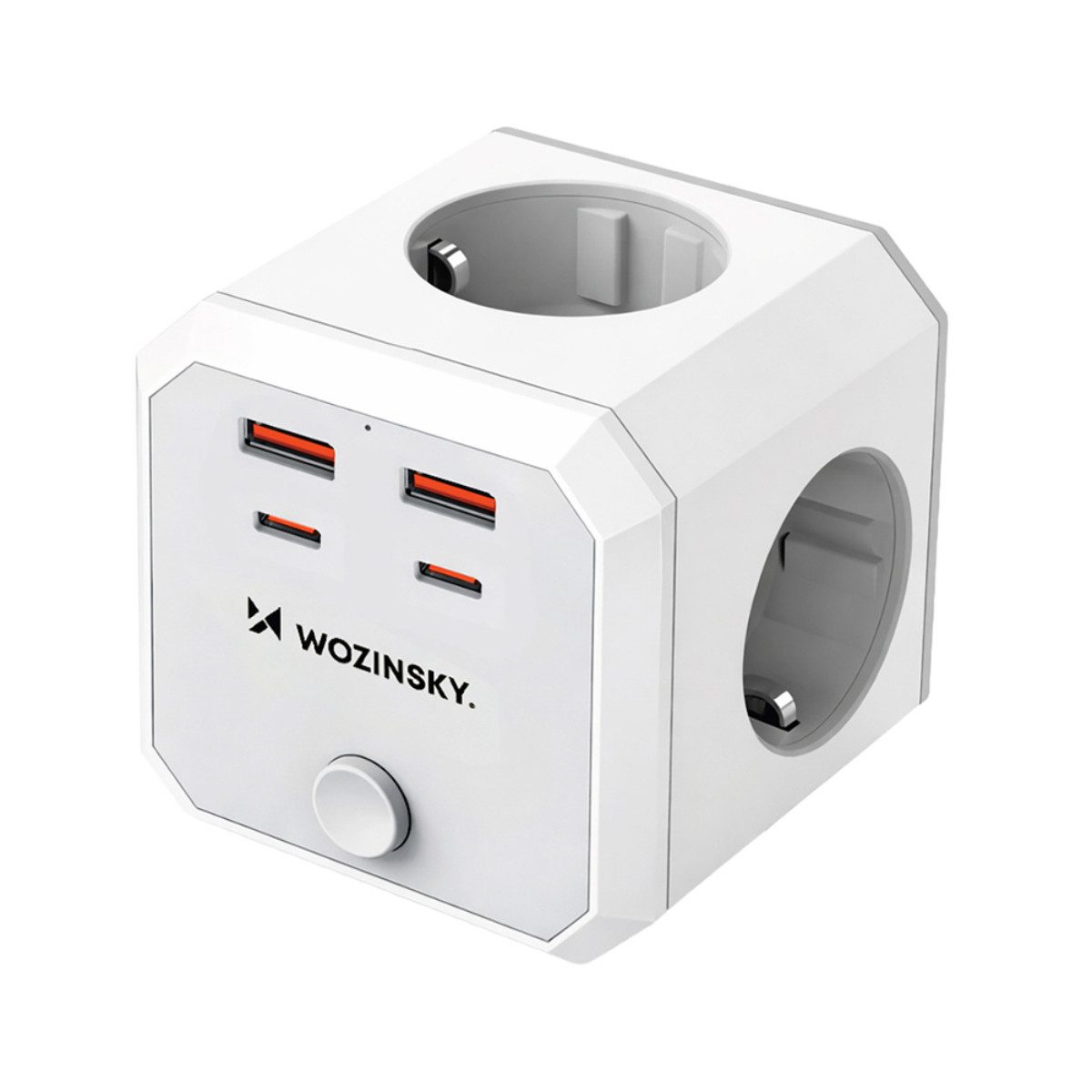 Wozinsky WKZ-4B Mehrfachsteckdose 8-fach (Ein-/Ausschalter, 2x USB-C, Status-LED, 4 Steckdosen, 2x USB-A, Power Delivery 20 W), 4 Steckdosen, 4 USB-Ports, USB-C PD 20W, Schalter und Status-LED