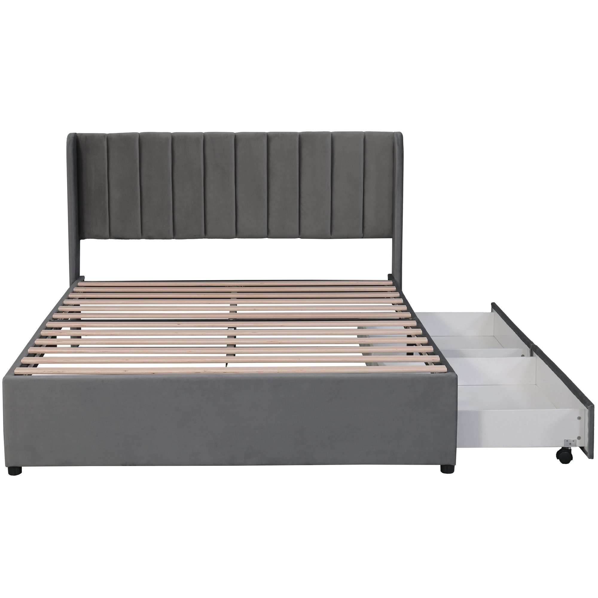 Odikalo Polsterbett Doppelbett Samt Rückenlehne 2 Schubladen Schwarz/Grau 140/160/180x200