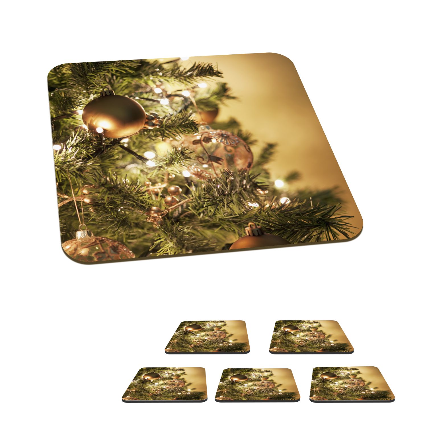 MuchoWow Glasuntersetzer Ein Weihnachtsbaum mit bunten Kugeln, Zubehör für Gläser, 6-tlg., Glasuntersetzer, Tischuntersetzer, Korkuntersetzer, Untersetzer, Tasse