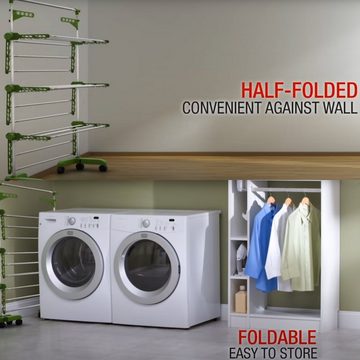 NYVI Turmwäscheständer Premium Wäscheständer Turm LaundryFlex Plus Weiß aus Edelstahl, Ausziehbar Rostfrei Langlebig Stabil Groß – Sehr hohe Belastbarkeit