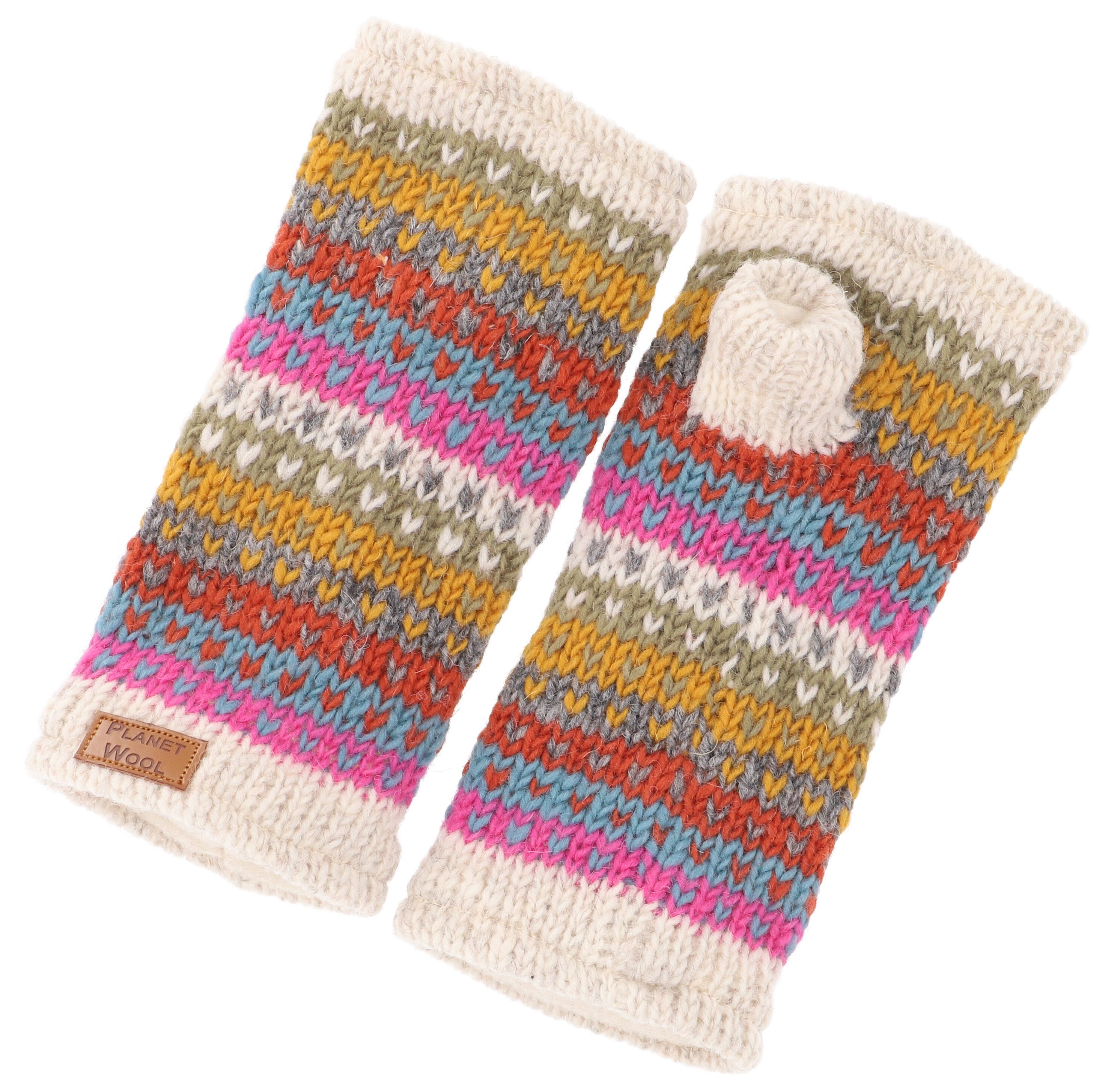 Guru-Shop Strickhandschuhe Handstulpen, handgestrickte Wollstulpen aus..