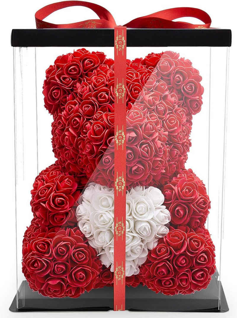 Kunstblume Rosenbär Rosen Teddybär Rot, Valentinstag Teddy Bär für Frauen Ewige Rose Teddy, Ewige Rose mit Herz für Sie, Frauen, Frau, NADIR, Geschenk für Frauen, Konservierte Blume, Rosenbox Geburtstagsgeschenk