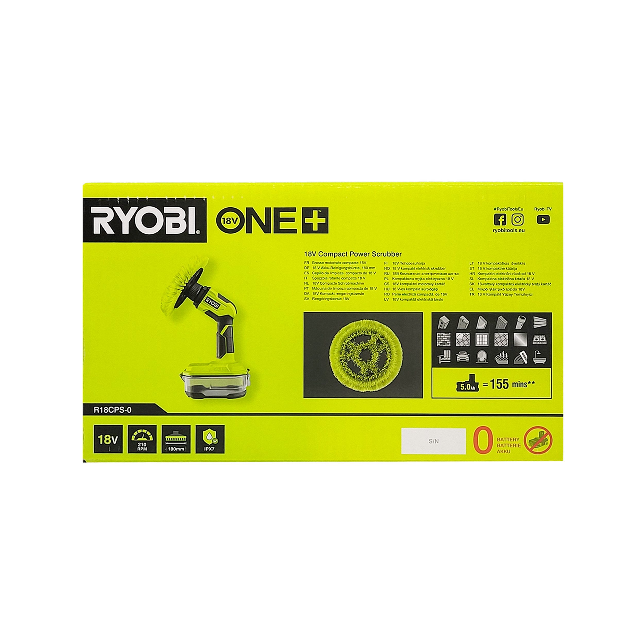 RYOBI Gartenpflege-Set Ryobi R18CPS-0 Akku-Rotationsbürste 18 V ONE+ (ohne Akku/Lader)