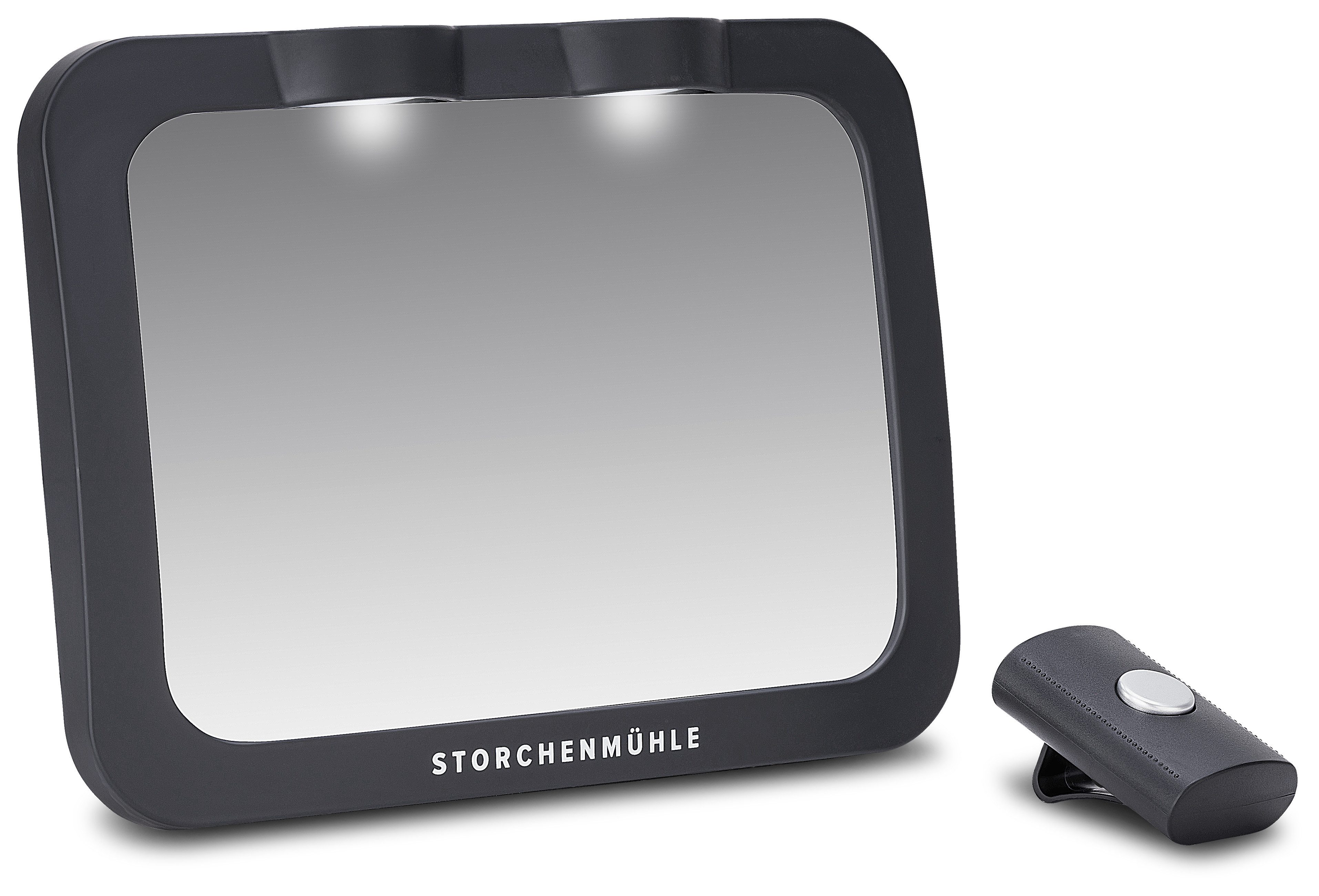 Storchenmühle Babyspiegel LED Rücksitzspiegel, Auto Baby Spiegel für Kopfstütze – bruchsicher und beleuchtet