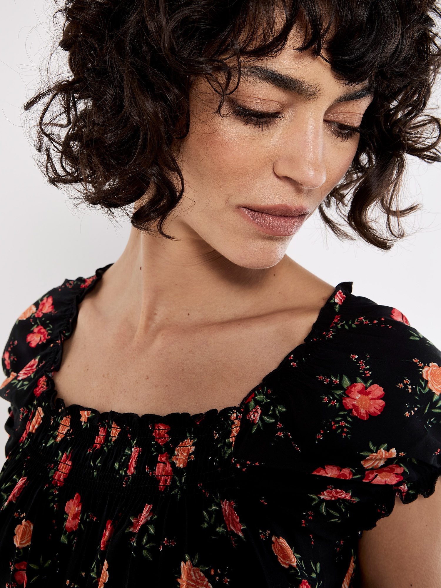 Apricot Midikleid Vintage Milkmaid Midikleid mit Smokdetails