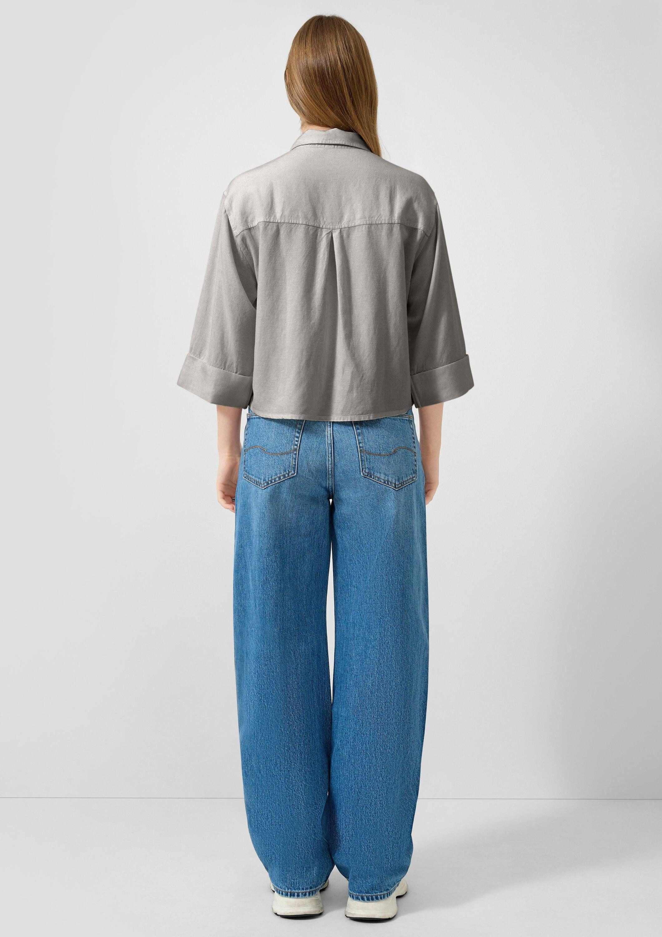 QS Kurzarmbluse Bluse Leinenmix-Bluse