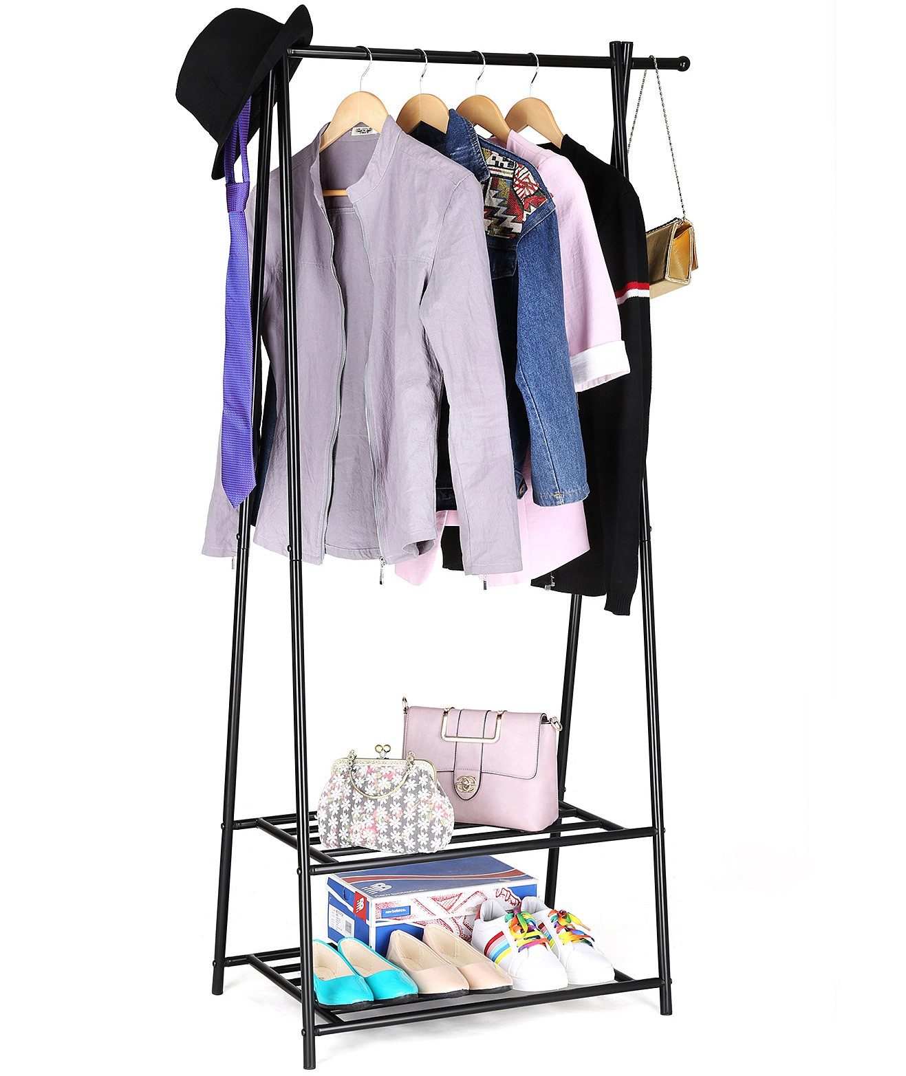 SONGMICS Kleiderständer, 2 Ablagen, Metallgestell, platzsparend günstig online kaufen