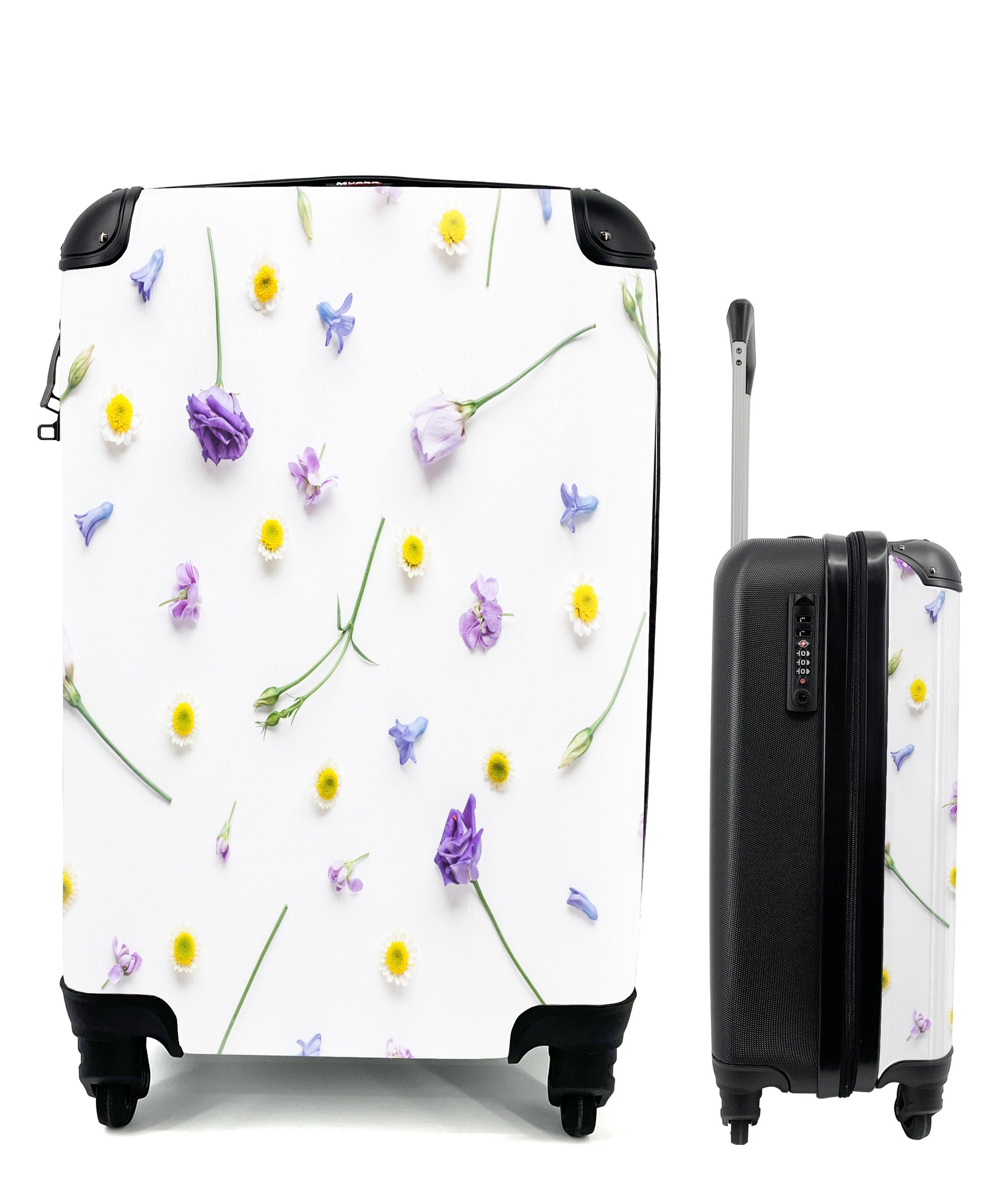 MuchoWow Handgepäckkoffer Blumen - Collage - Pastell, 4 Rollen, Reisetasche mit rollen, Handgepäck für Ferien, Trolley, Reisekoffer