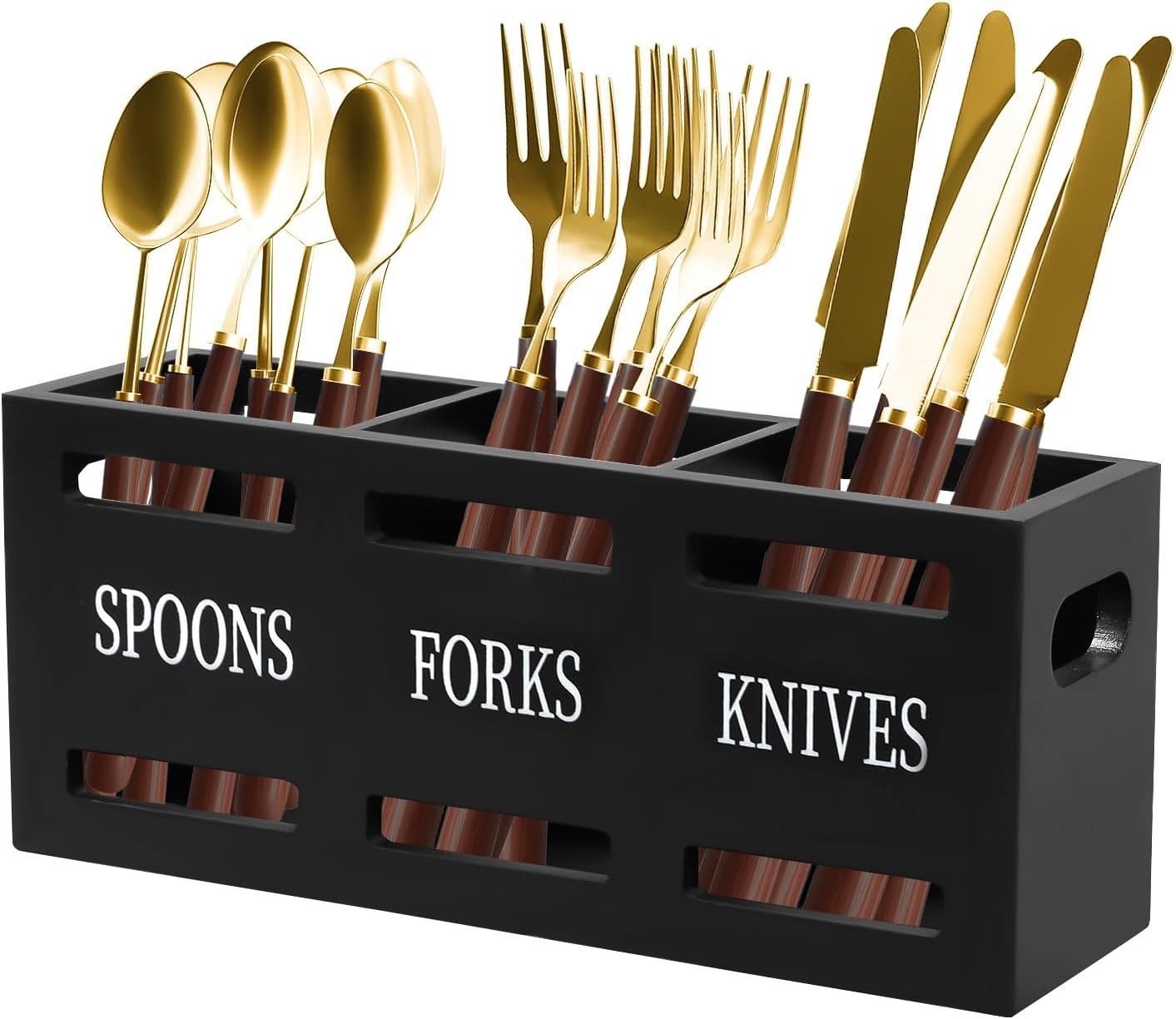 BlingBin Besteckhalter 3-fach Besteckorganizer aus Holz, großer Utensilienkorb, (1er Set, 1-tlg., 25 × 9 × 11 cm), für Messer, Gabeln, Löffel und Küchenwerkzeuge