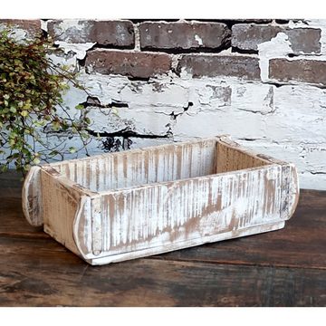 Macosa Home Dekokiste Ziegel-Kiste Küchen-Organizer Badorganizer Tischdeko Wohnaccessoire, Ziegelform Deko-Holzkiste massiv 30 x 15 cm Unikat in Vintage weiss