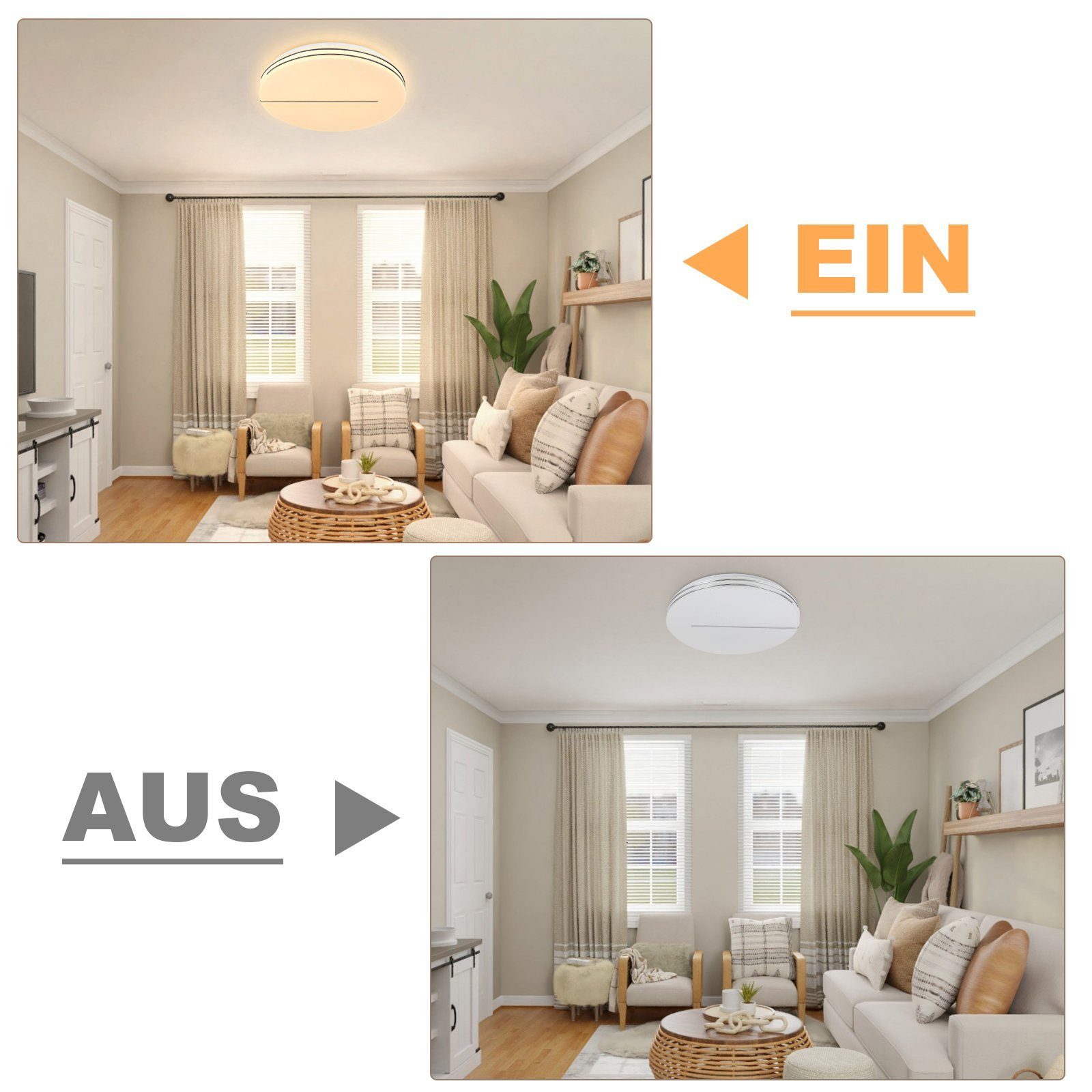 ZMH LED Deckenleuchte LED Deckenbeleuchtung fest Einfache Küchenlampe Installation, 3000k, integriert, Warmweiß, Flimmerfrei Sternenhimmel