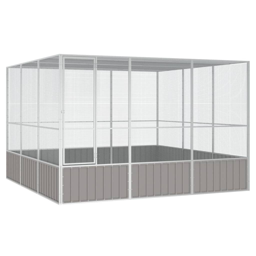 vidaXL Vogelkäfig, Vogelkäfig Grau 302,5x324,5x211,5 cm Verzinkter Stahl