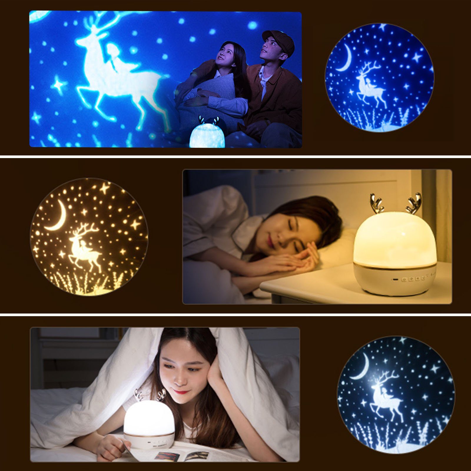 Daskoo Nachtlicht Kinder Lampe Aufladen mit Drehbar, 360° 6 integriert, Projektor LED LED Projektionslampe Nachtlicht Projektionsfilmen Baby Sternenhimmel USB fest