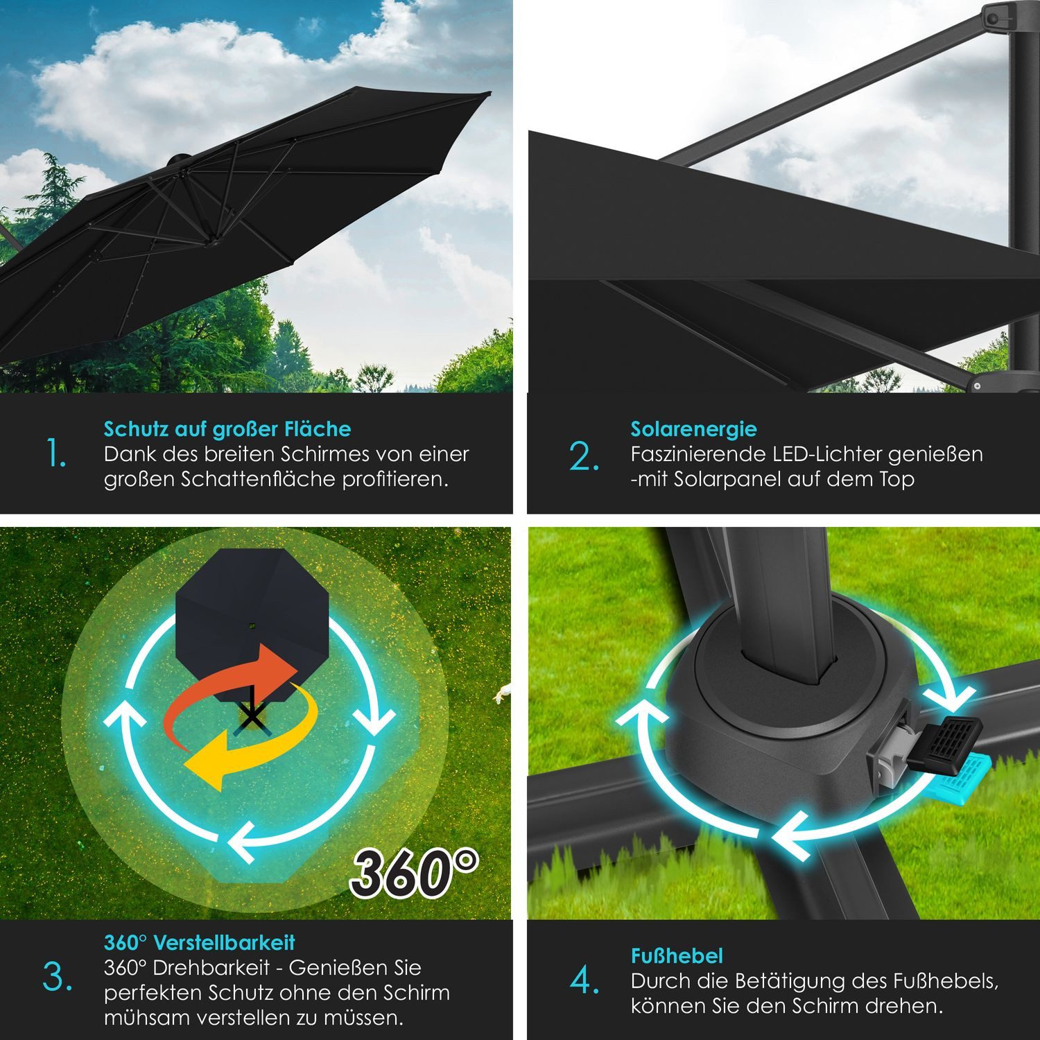 KESSER Ampelschirm, Sonnenschirm Ampelschirm SUN Rund XL Ø330 cm inkl. Abdeckung