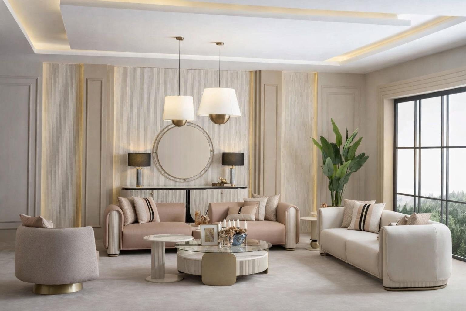 Xlmoebel Polstergarnitur Beige Wohnlandschaft mit Sessel, Couchtisch und Anrichte modern, (9-tlg), Made in Europa