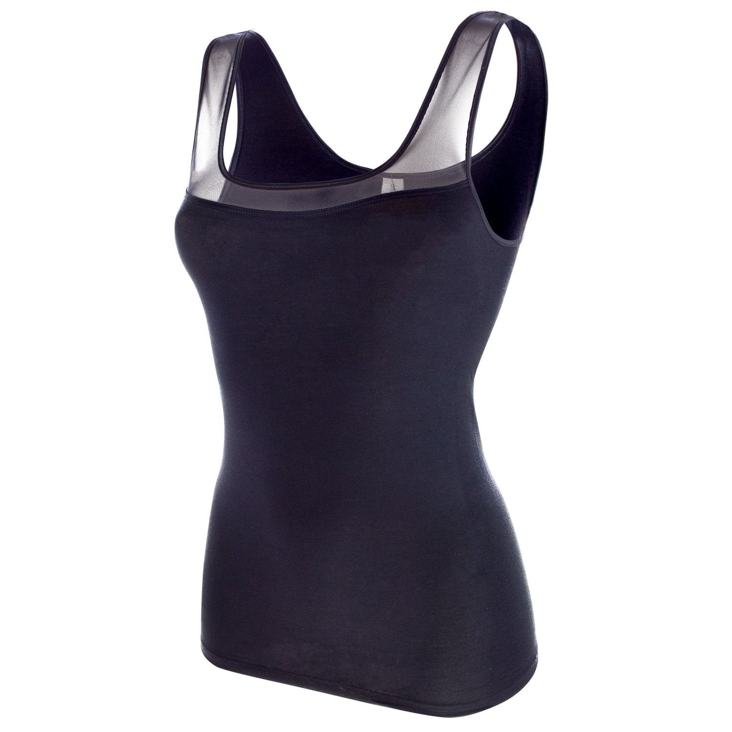 (Mehrpack, Pompadour Modal-Qualität in 3er 3-St., im Stück) feinem Unterhemd Tüll-Einsatz Schwarz elastischen Pack 3 mit