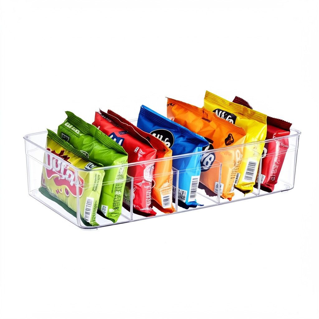 ogoPLUS Aufbewahrungssystem 2 Stück 5 Fächer Kühlschrank Organizer Größe M, Kunststoff BPA-Frei, (Lebensmittel aufbewahrungsbox, Stauraum für Schränke, Regale, Spülbecken, Kosmetik, Büromaterial, Gewürze, Snacks, Teebeutel), Transparent, stapelbar, für Kühlschrank, Bad & Vorratskammer