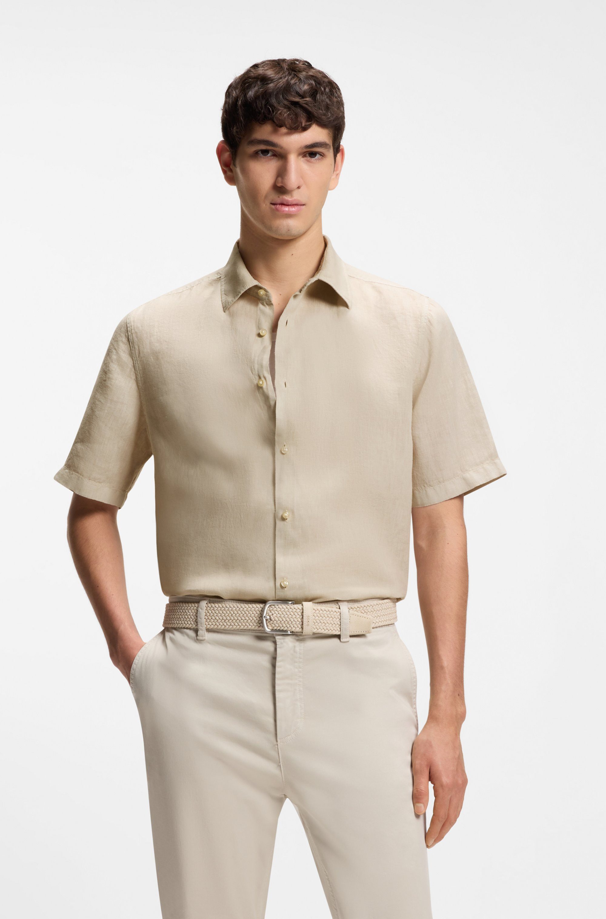 BOSS ORANGE Kurzarmhemd Rash Premium Herrenmode aus reinem Leinen, regular fit