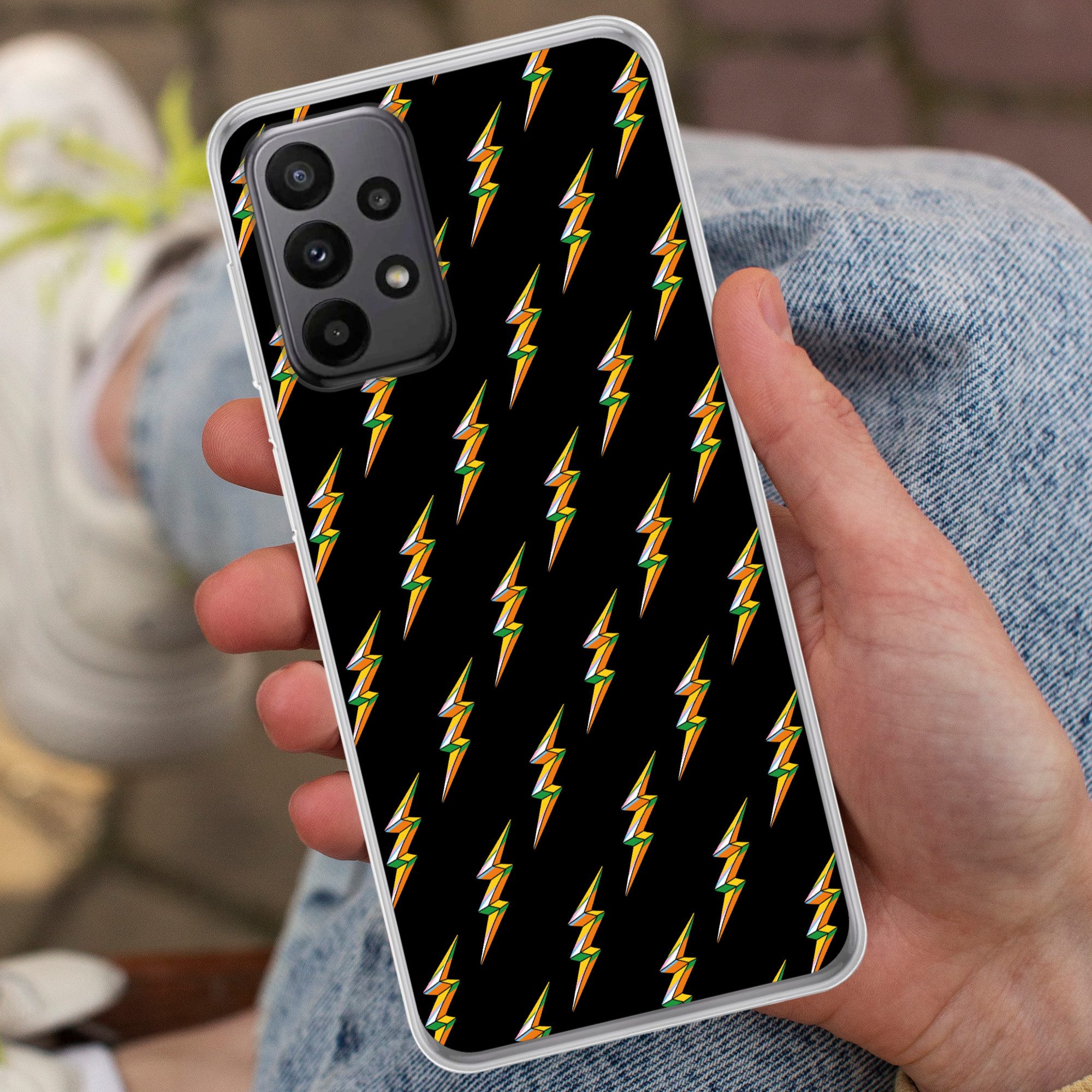 MuchoWow Handyhülle für Samsung Galaxy A23 5G Blitzschlag - Gelb - Schwarz, Smartphone-Bumper, Print, Handy Schutzhülle Dünn