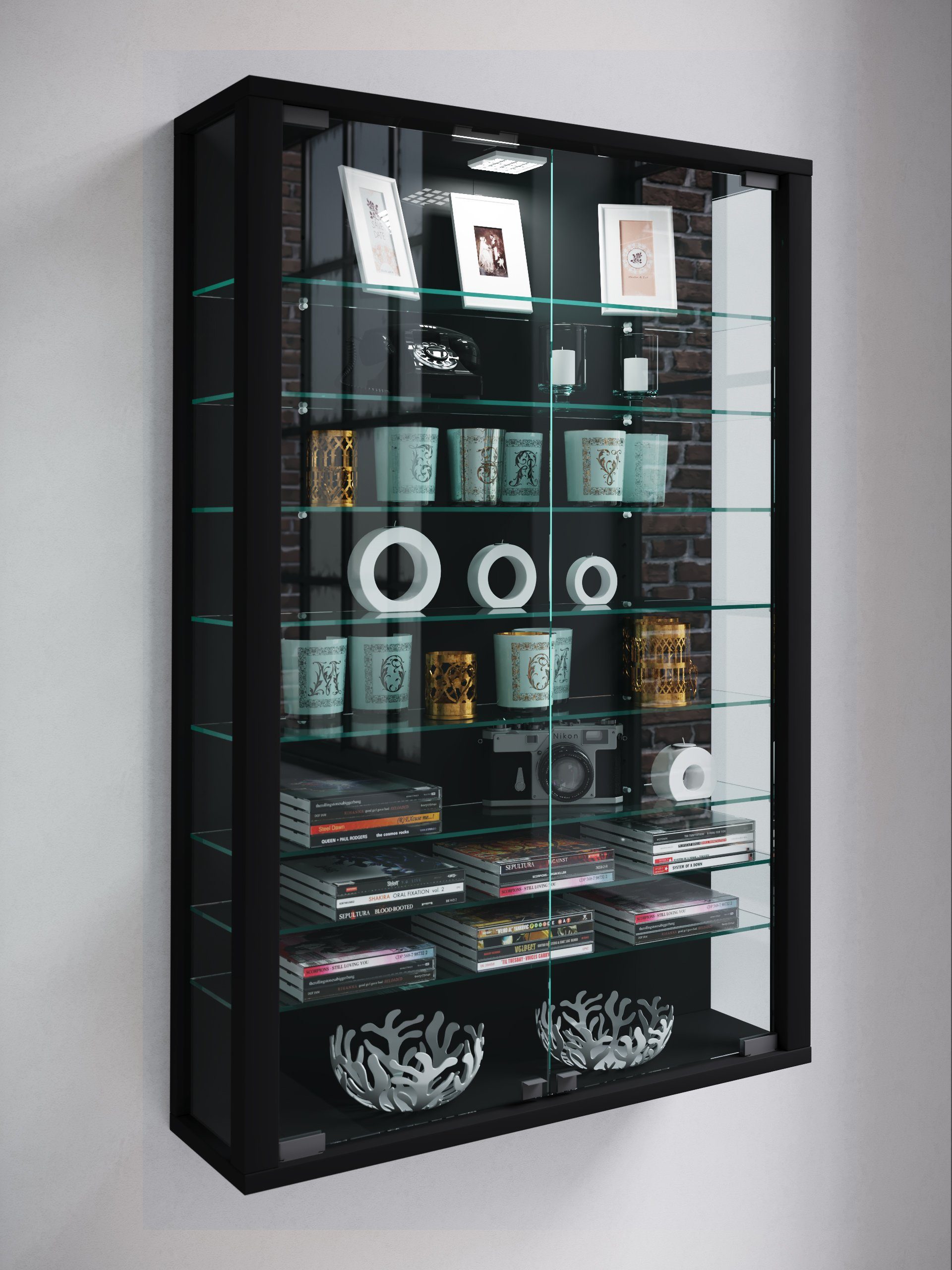 VCM Hängevitrine Wandvitrine Vitrosa mit Glastüren und Glasböden, Glasvitrine hängend, Modern und platzsparend, Hängeschrank