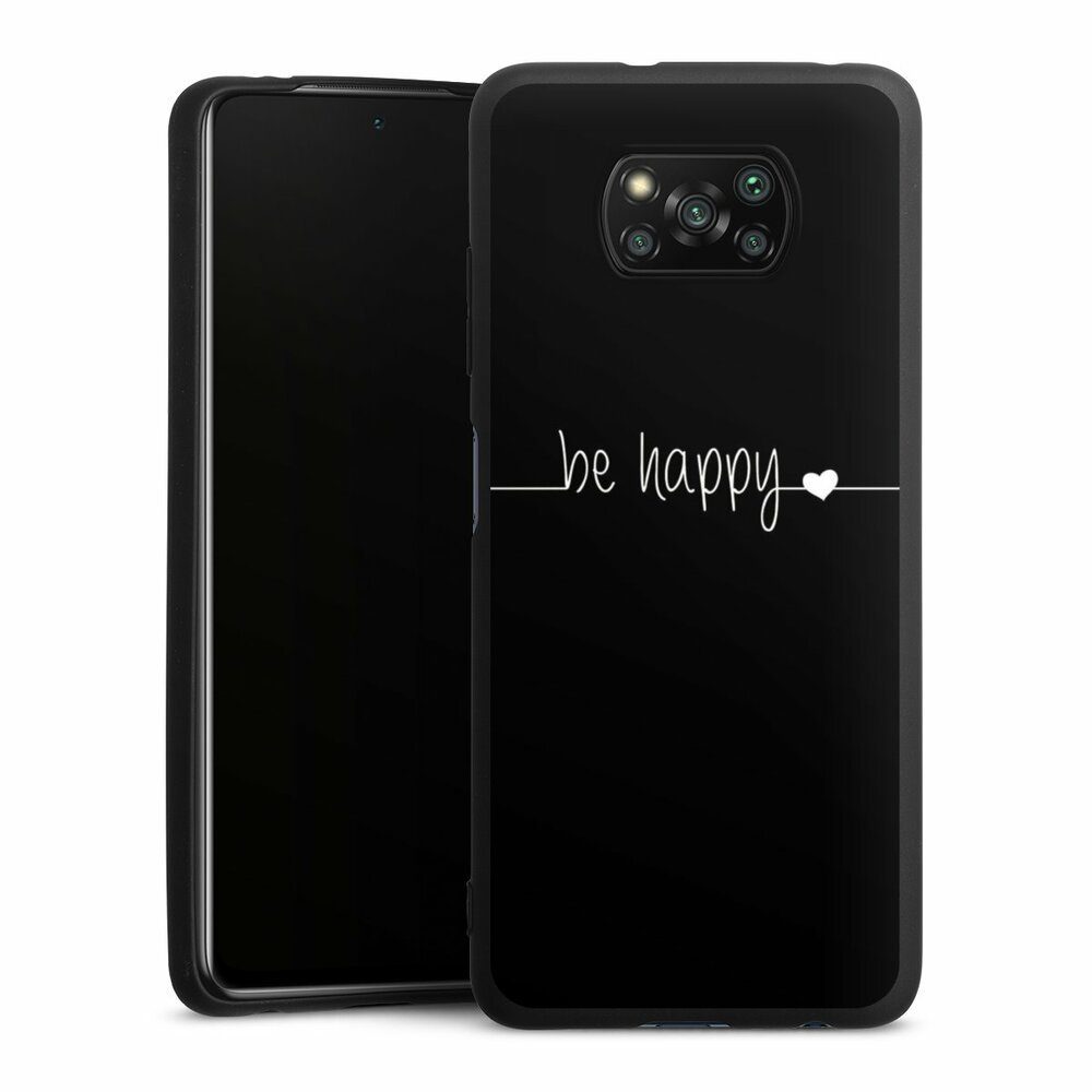 DeinDesign Handyhülle Statement Sprüche Glück Be Happy Black, Xiaomi Poco X3 Pro Silikon Hülle Premium Case Handy Schutzhülle