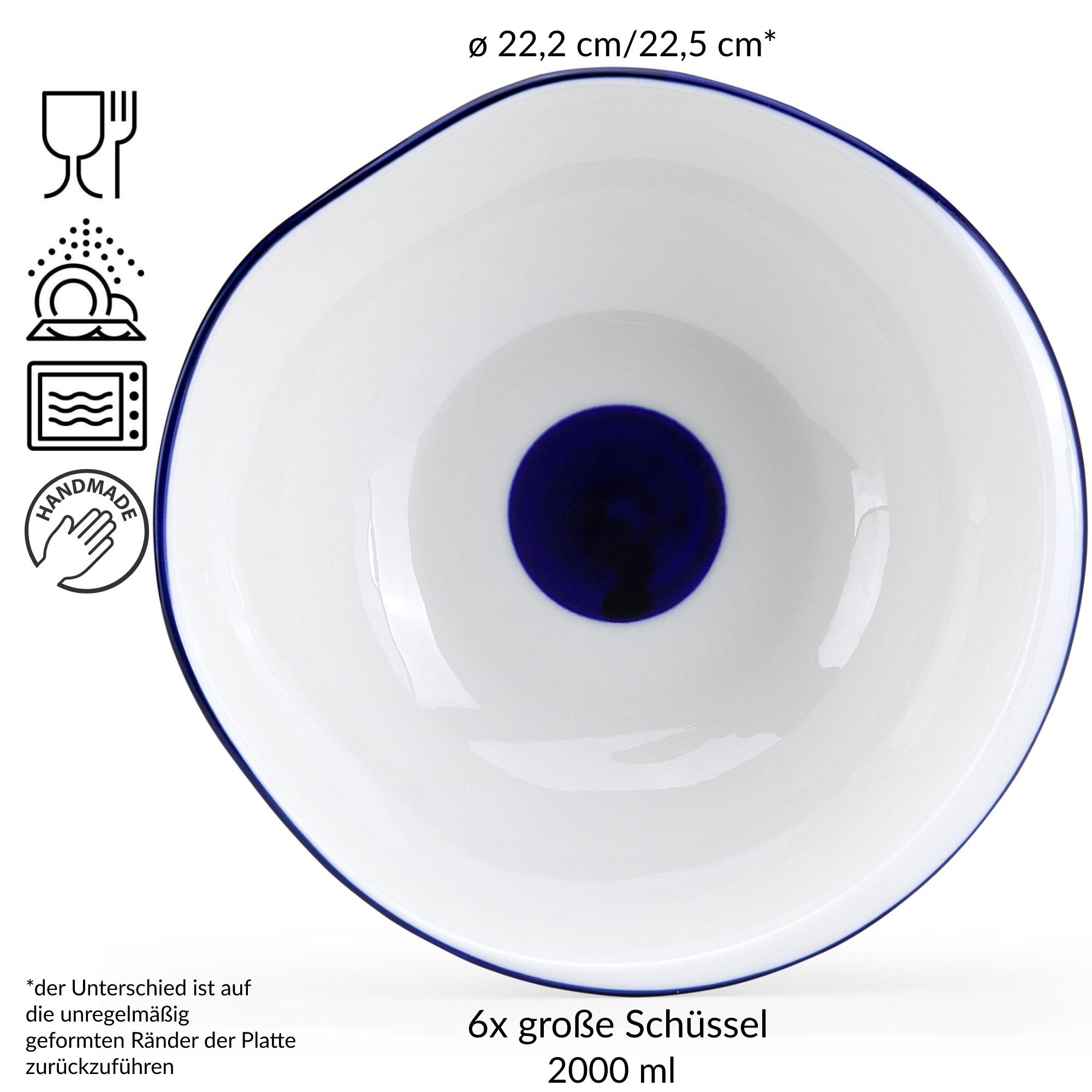 (6-tlg), Porzellan, Schale, KROG cm, Form runde Müslischale ø22,5 Konsimo handgefertigt,