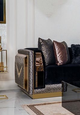 JVmoebel Wohnzimmer-Set Luxus Sofagarnitur Gold Schwarz Couch Set Polster Möbel 331 Sofort, (3-St., 2x Sofa 3-Sitzer/Sessel), Made in Europa