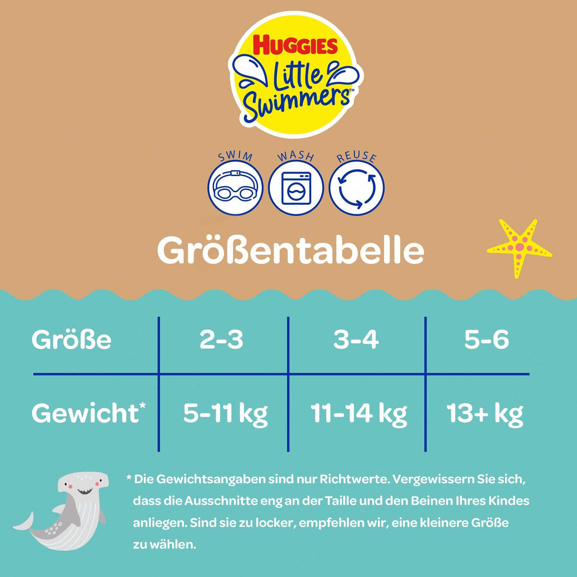 HUGGIES Windeln Little Swimmers wiederverwendbare Schwimmwindel Größe 3-4 (11-14kg)