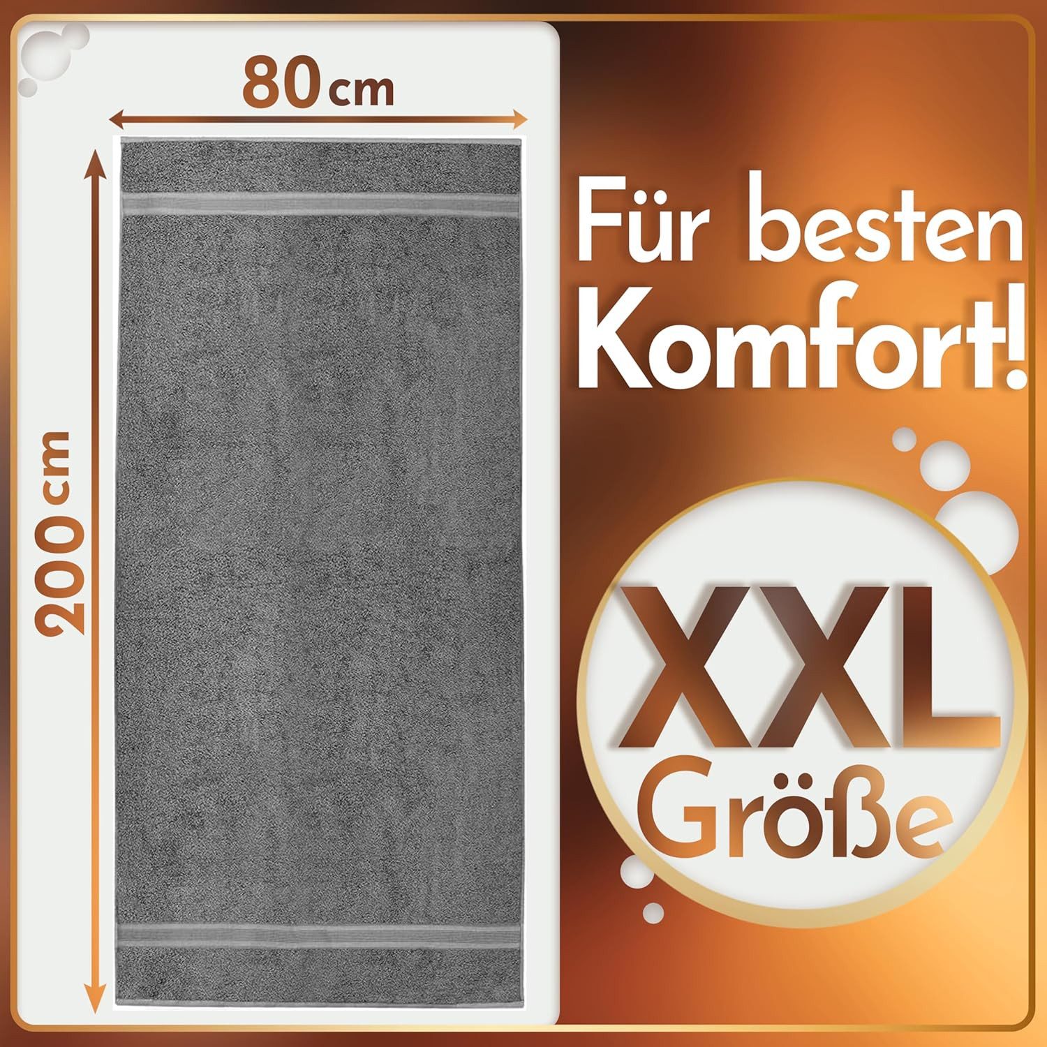 NatureMark Saunatuch Frottier Saunatücher 80x200cm, 100% Baumwolle (1-St), Premium Qualität SAUNATUCH Sauna-Handtuch, 80x200cm, Anthrazit grau