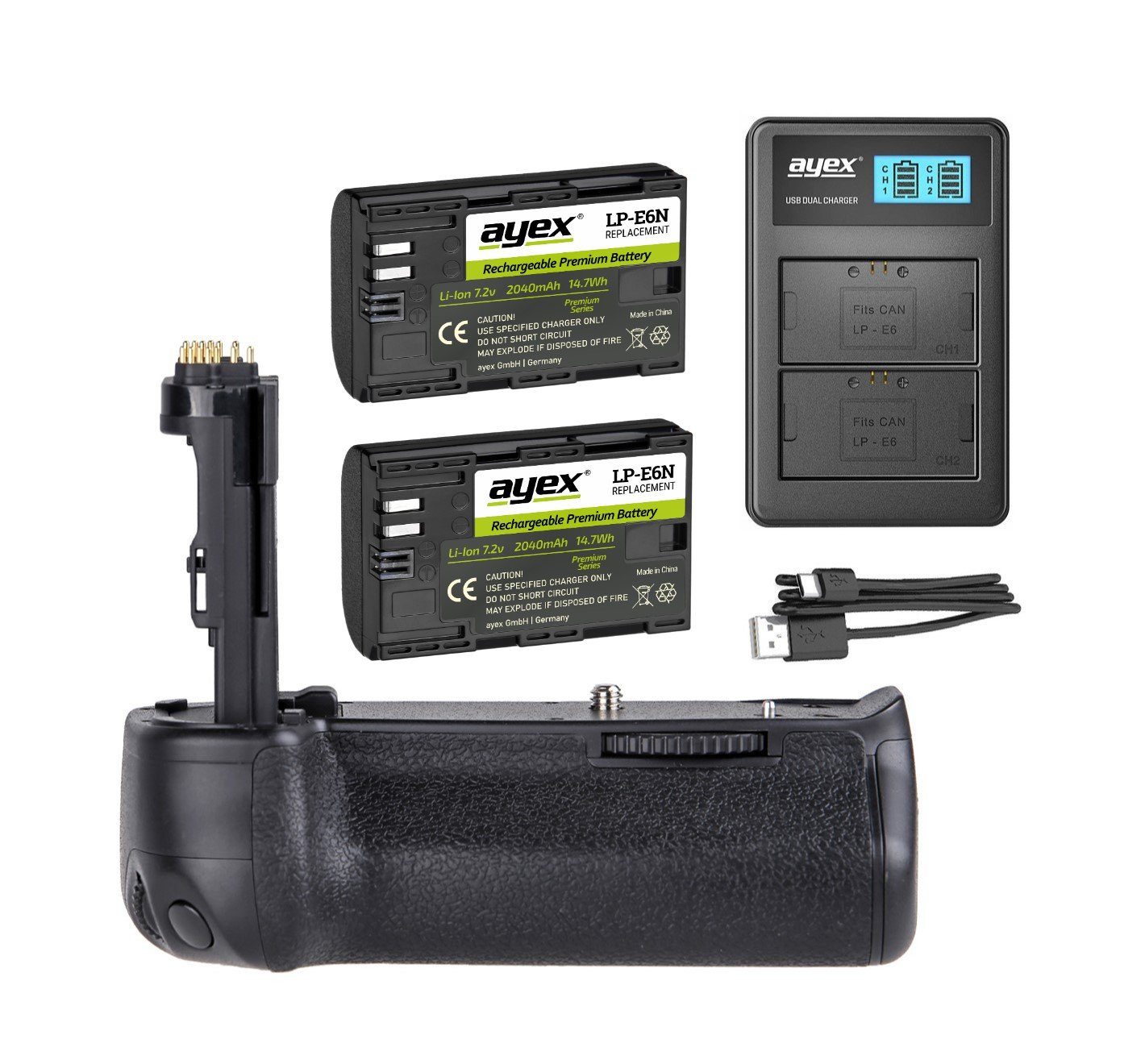 ayex Batteriegriff Batteriegriff Canon EOS 5D Mark IV+2x LP-E6N Akku+USB Dual-Ladegerät