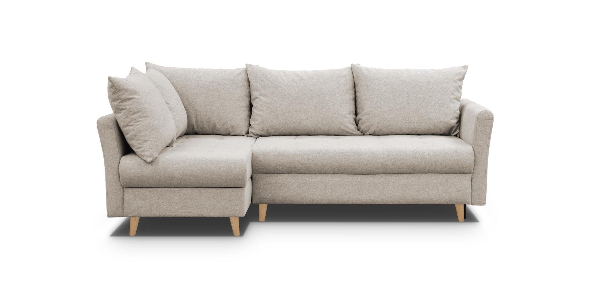 Polsterecke Polsterecke, Kosmo, oder mit 06) Beautysofa Eckcouch rechts (gemma Holzbeinen, mit mane links montiebar, Beige Rekaxfunktion Skandinavisches