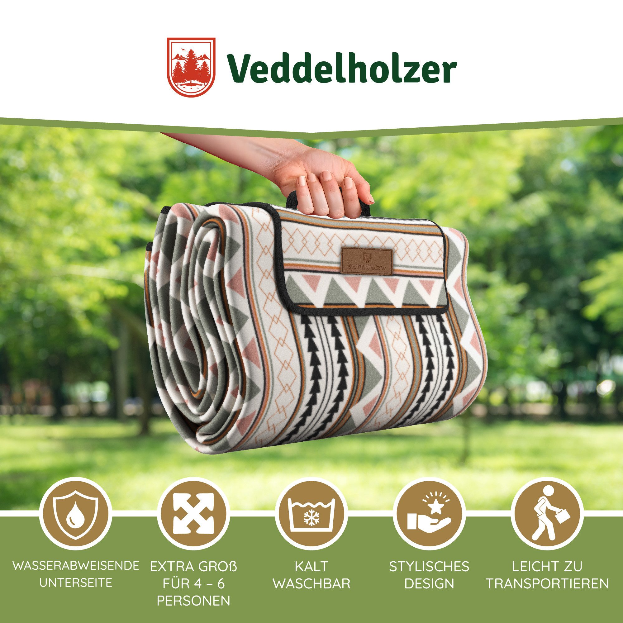 Picknickdecke Stranddecke 2 x 2 m Picknickmatte Isoliert Campingdecke Wasserdicht, Veddelholzer, Outdoor, Camping, Strand, Park, Festival