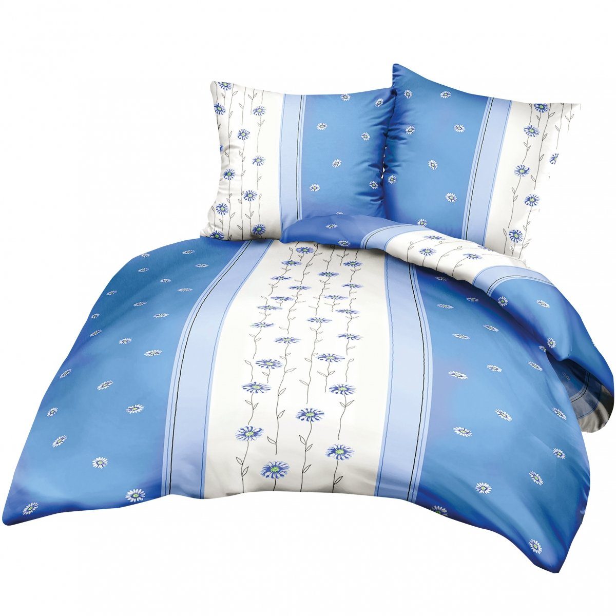 Heubergshop Bettwäsche, Seersucker, 2 teilig, 135x200cm +80x80cm - Blumen Blau Creme 100% Baumwolle (125/4)