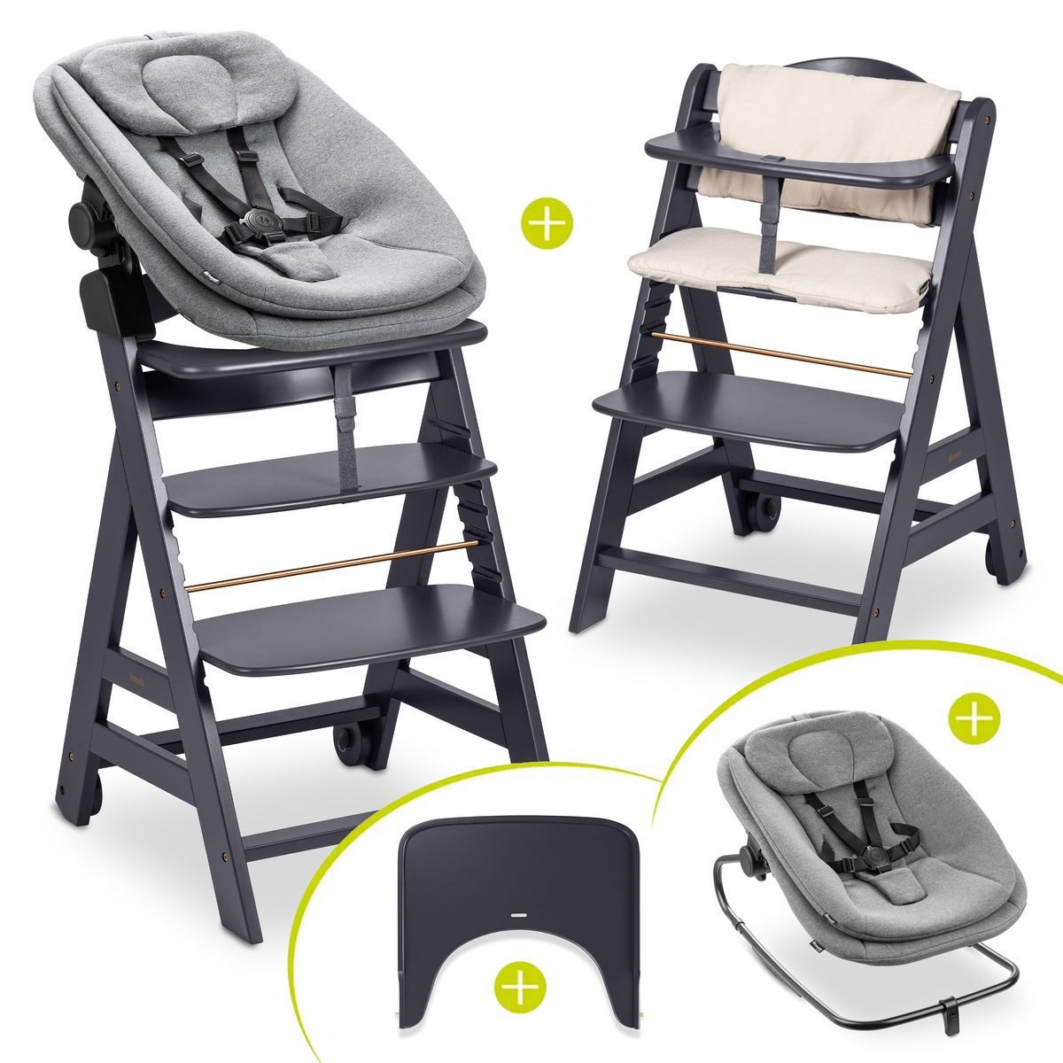 Hauck Hochstuhl Beta Plus Dark Grey Newborn Set 3in1 Bouncer (Set), Holz Ba günstig online kaufen