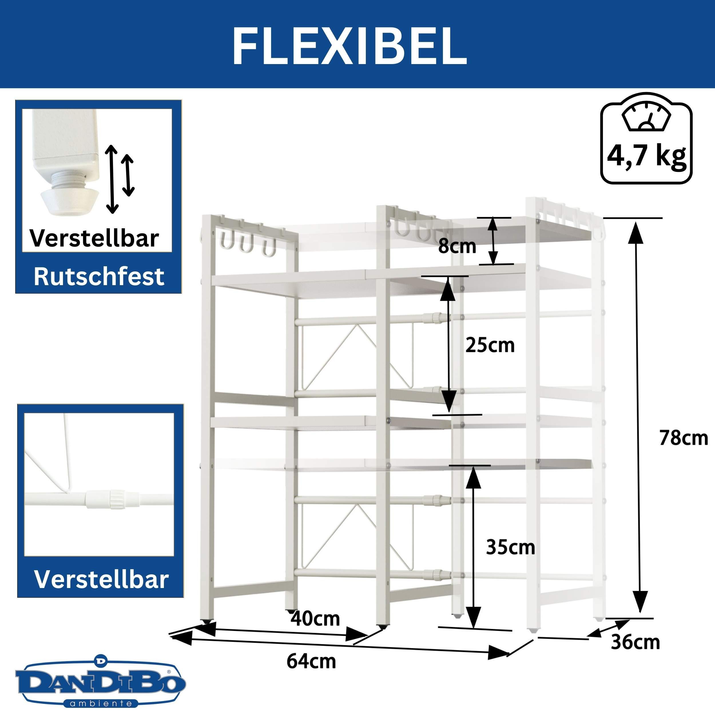DanDiBo Küchenregal Verstellbares Mikrowellenregal Weiß 2 günstig online kaufen