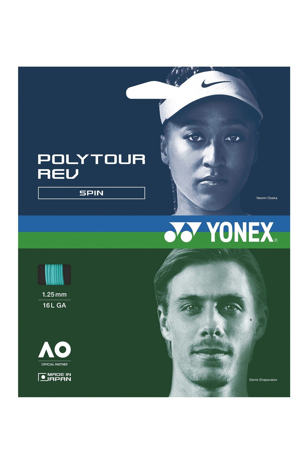 Yonex Tennissaite Poly Tour Rev (Polyester/achteckig) mintgrün 12m Set, Saitendicke: 1.20