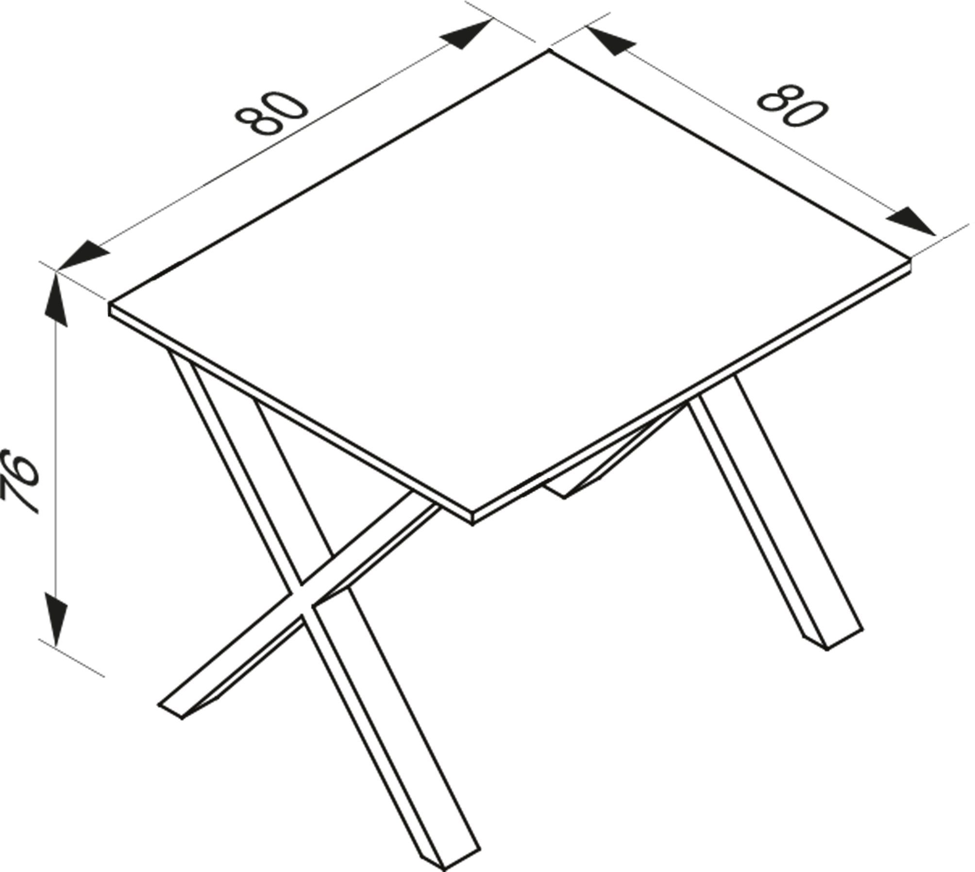 VCM Schreibtisch Bürotisch Lona H. 76 x B. 80 x T. 80 cm, Holz Schreibtisch, Füße aus hochwertigem Metall, Büromöbel