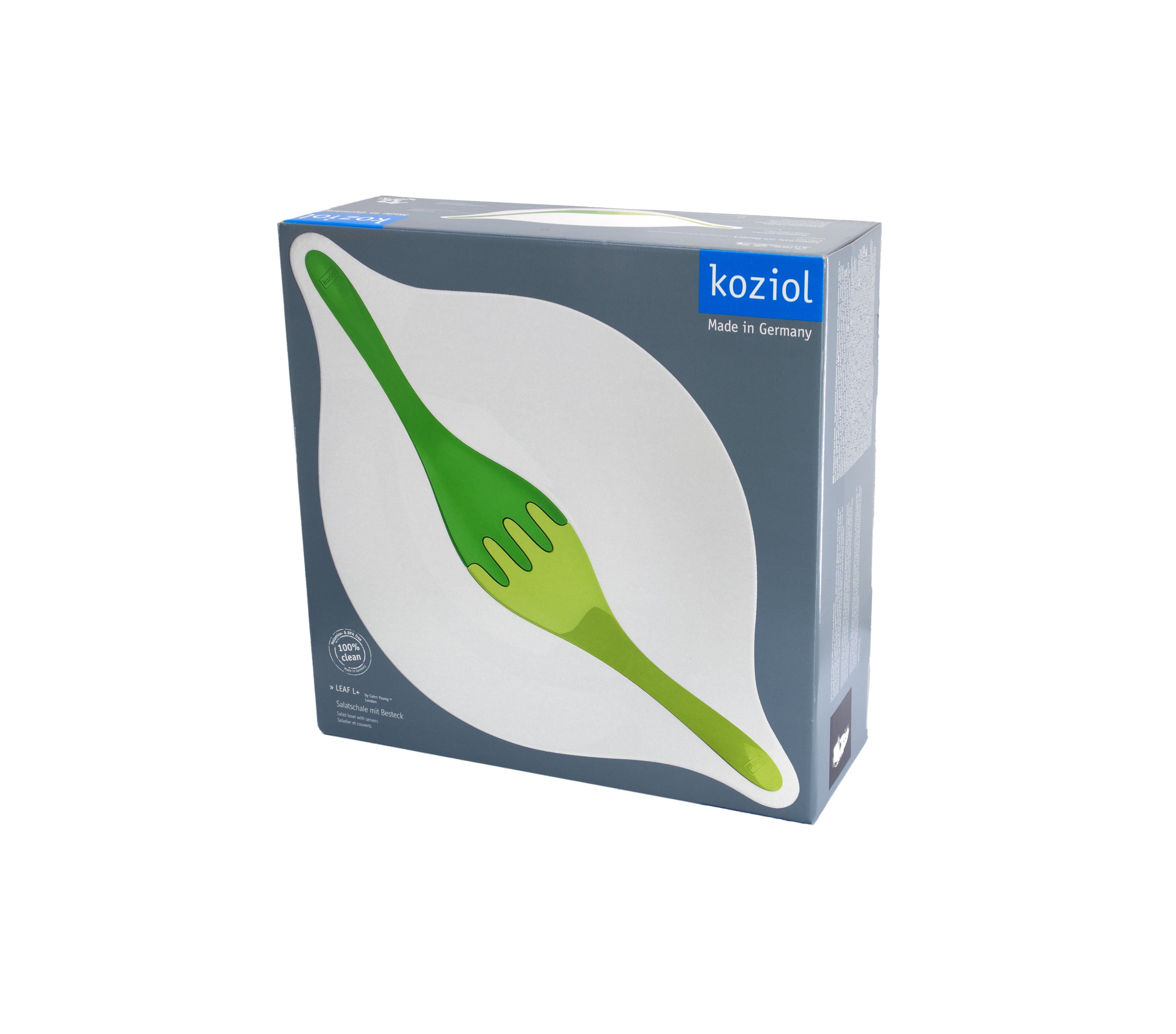 KOZIOL Salatschüssel BLACK FRIDAY ANGEBOT LEAF L+ Salatschüssel Salatschale Salatbesteck, Melaminfrei, (1-tlg), mit Salatbesteck, Melamin + BPA frei
