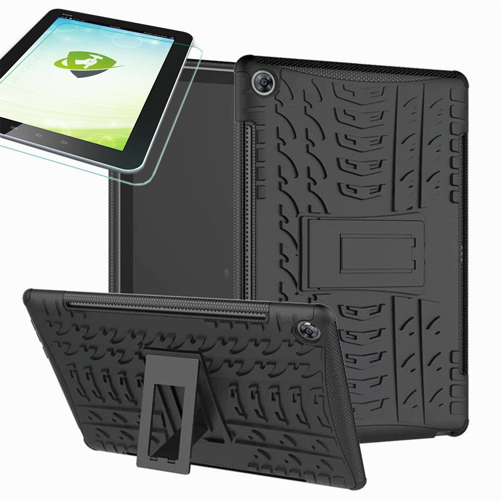 Wigento Tablet-Hülle »Für Huawei MediaPad M5 10.8 und 10.8 Pro Hybrid  Outdoor Schutzhülle Schwarz Tasche + 0.4 H9 Schutzglas«