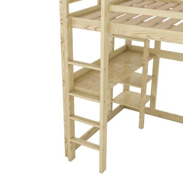 Flieks Hochbett Doppelbett Kinderbett mit Schreibtisch 140x200cm Kiefer ohne Stuhl