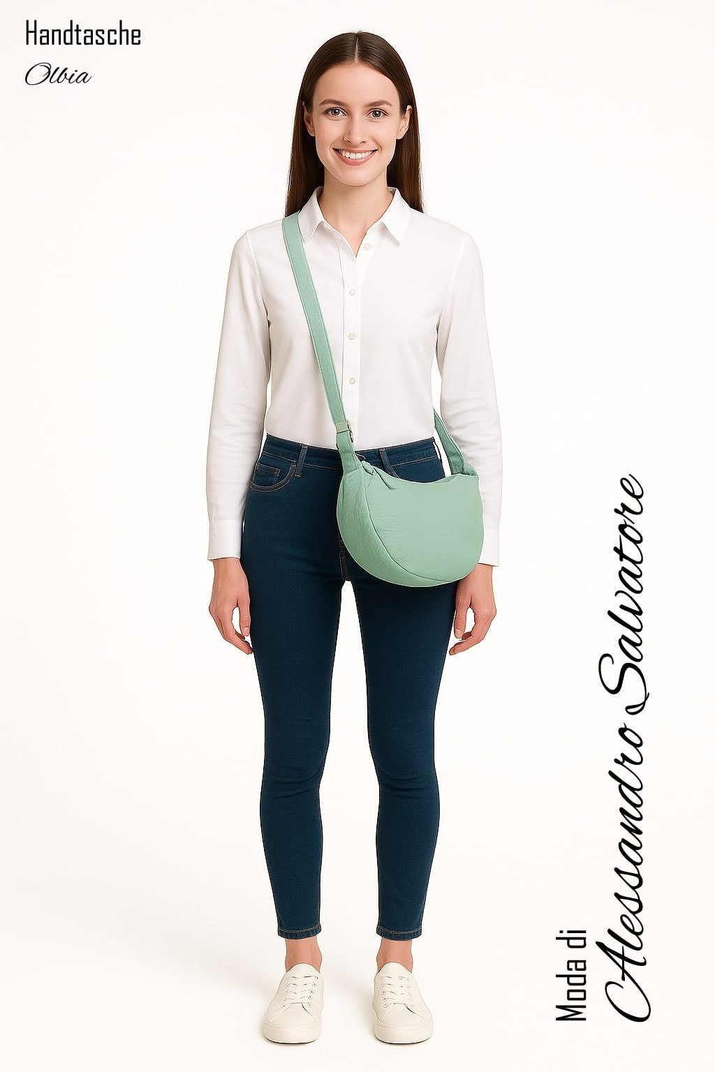 Alessandro Salvatore Handtasche Damen Schultertasche Halbmond Form Umhängetasche – Bild 5 von 5