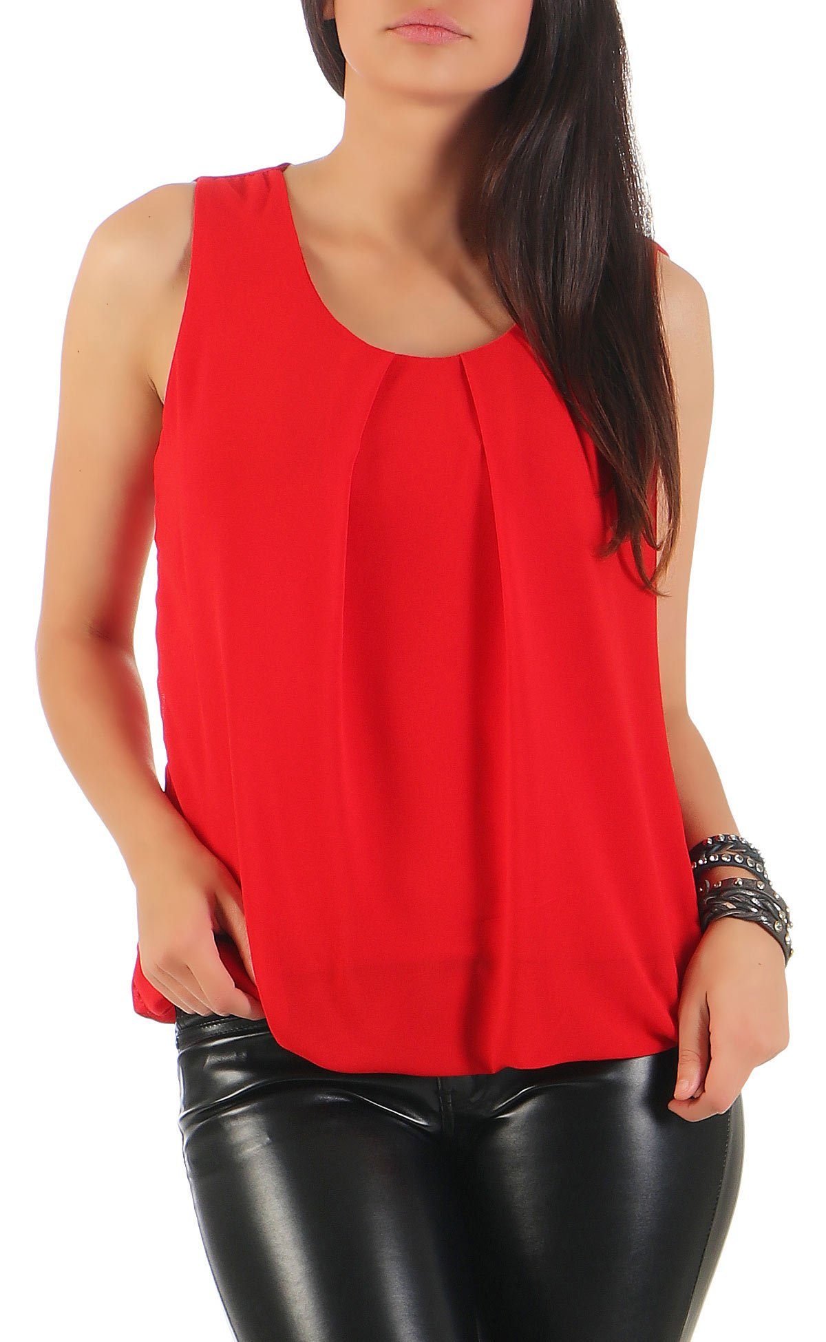 Blusentop more rot fashion malito Rundhals-Ausschnitt than 6879 mit Chiffonbluse