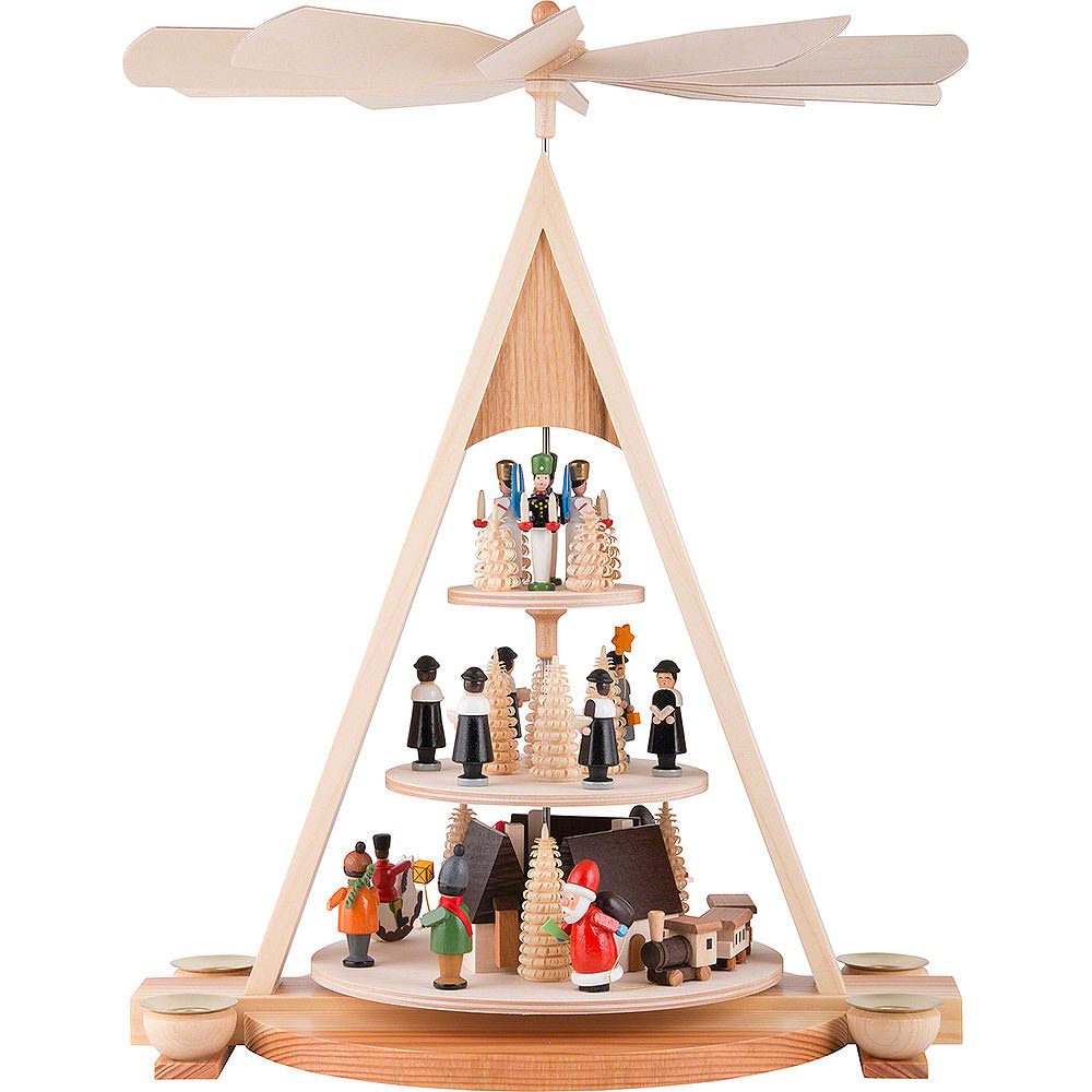 Volkskunst Neuber Weihnachtspyramide 3-stöckige Pyramide Erzgebirgsweihnacht (42cm) von Knuth Neuber
