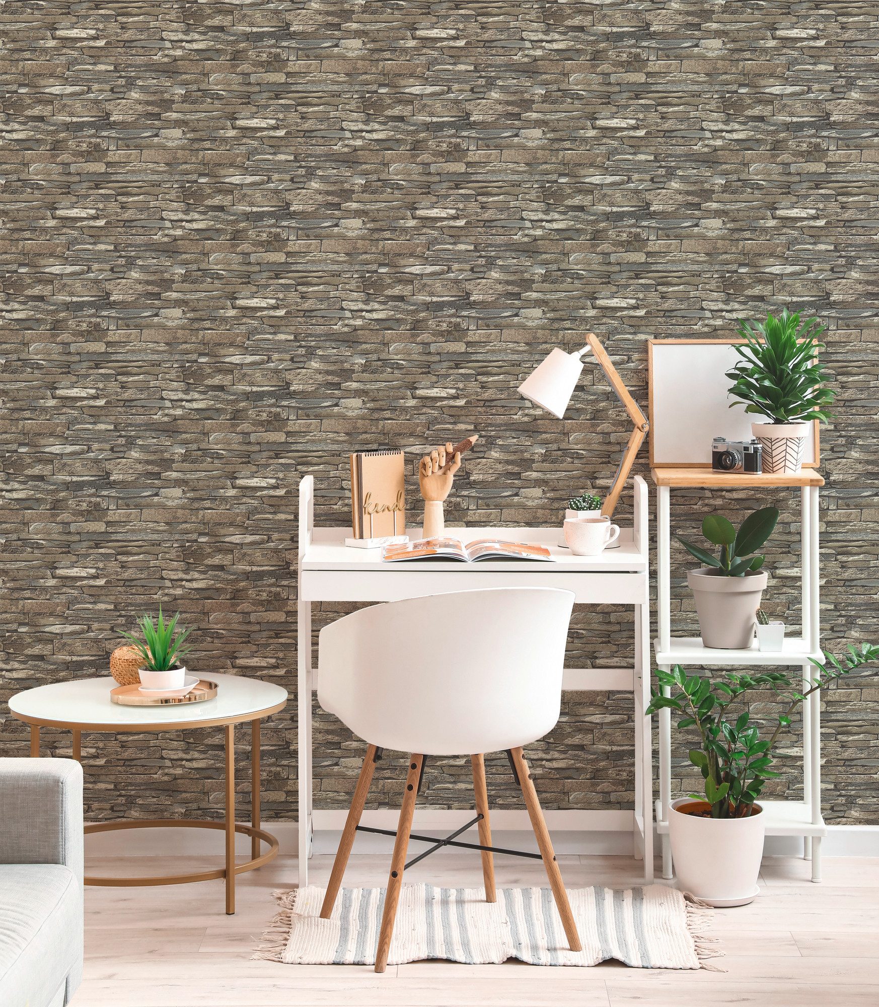 A.S. Création Vliestapete Attractive 3 – Natursteinmauer, aufgeschäumt, Steinoptik, Braun, Grau und Beige, matt, fein strukturiert