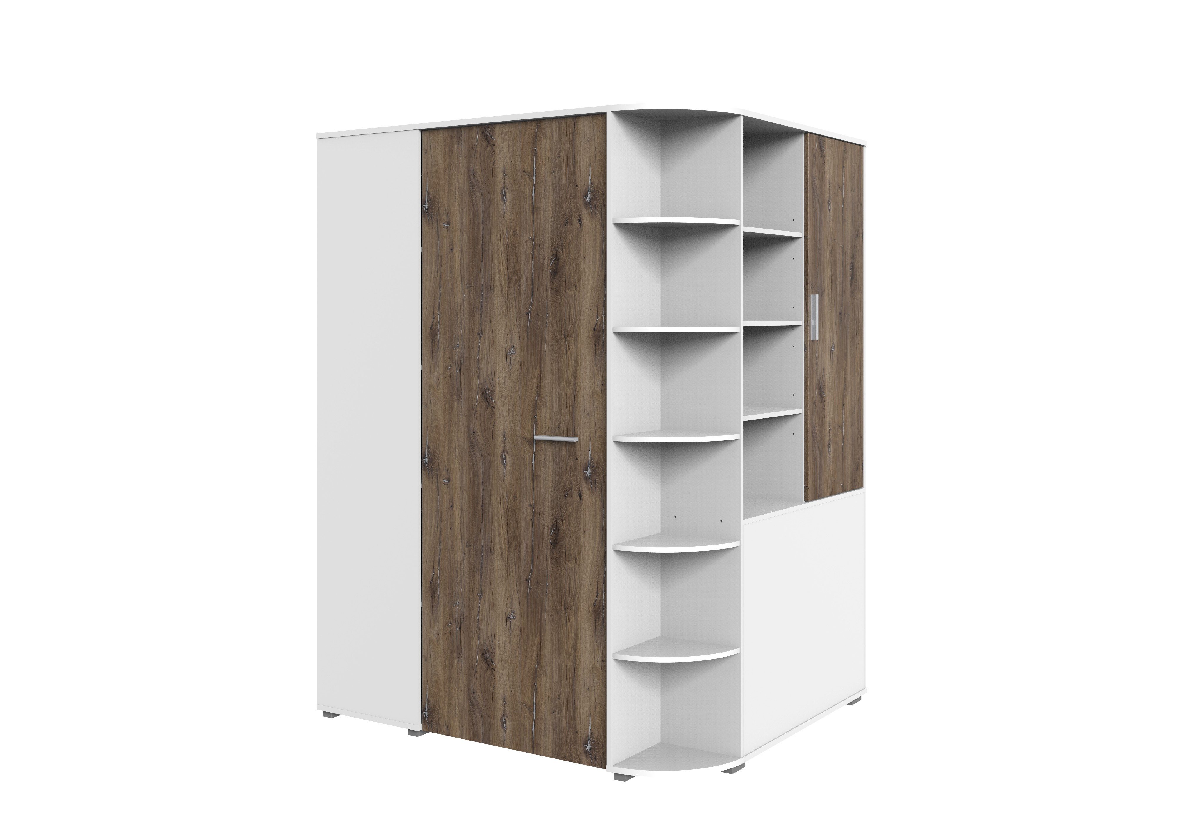 möbel-direkt.de Kleiderschrank Joker in Weiß Flagstaff Eiche (komplett, 1-St., Drehtürenschrank, begehbarer Eckkleiderschrank) Made in Germany