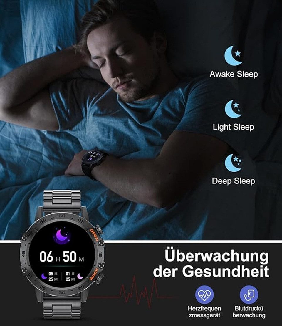 Lige Smartwatch Herren mit Telefonfunktion, 24/7 Herzfrequenz Smartwatch, IP68 Wasserdicht, bis zu 10 Tage Akkulaufzeit, 100+ Sportmodi
