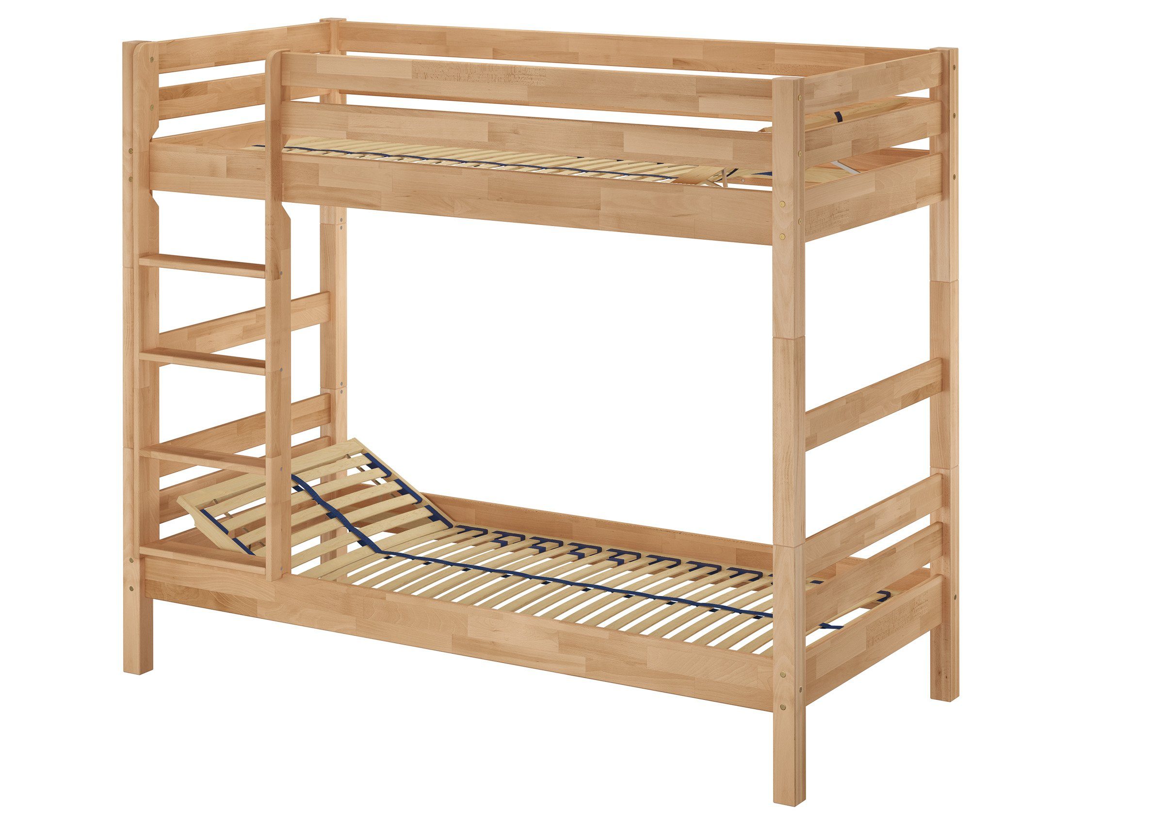 ERST-HOLZ Etagenbett Breites Etagenbett Buche massiv Natur 100x200 mit wählbarem Zubehör