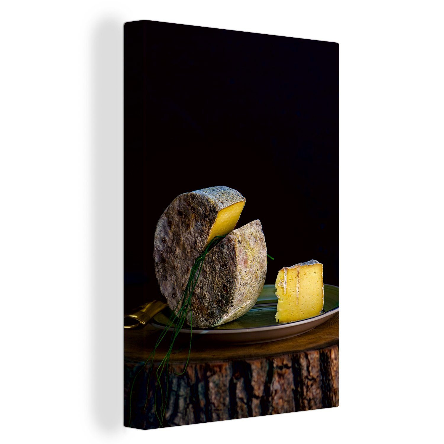 mit Roquefort-Käse Zackenaufhänger, Schnittlauch, bespannt OneMillionCanvasses® Leinwandbild fertig cm Gemälde, 20x30 Leinwandbild St), inkl. (1