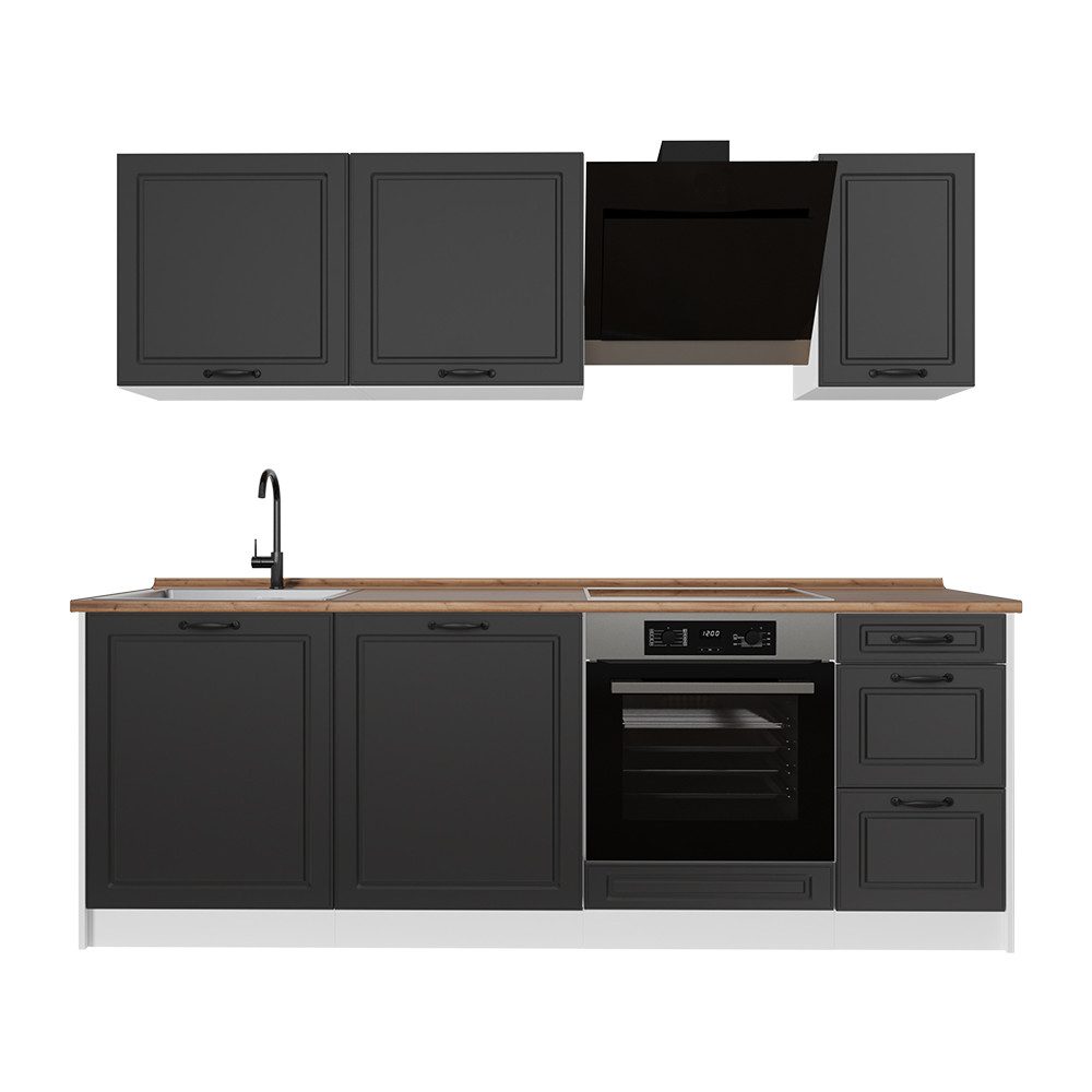 Vicco Küchenzeile R-Line, Anthrazit Landhaus/Weiß, 220 cm ohne Arbeitsplatte